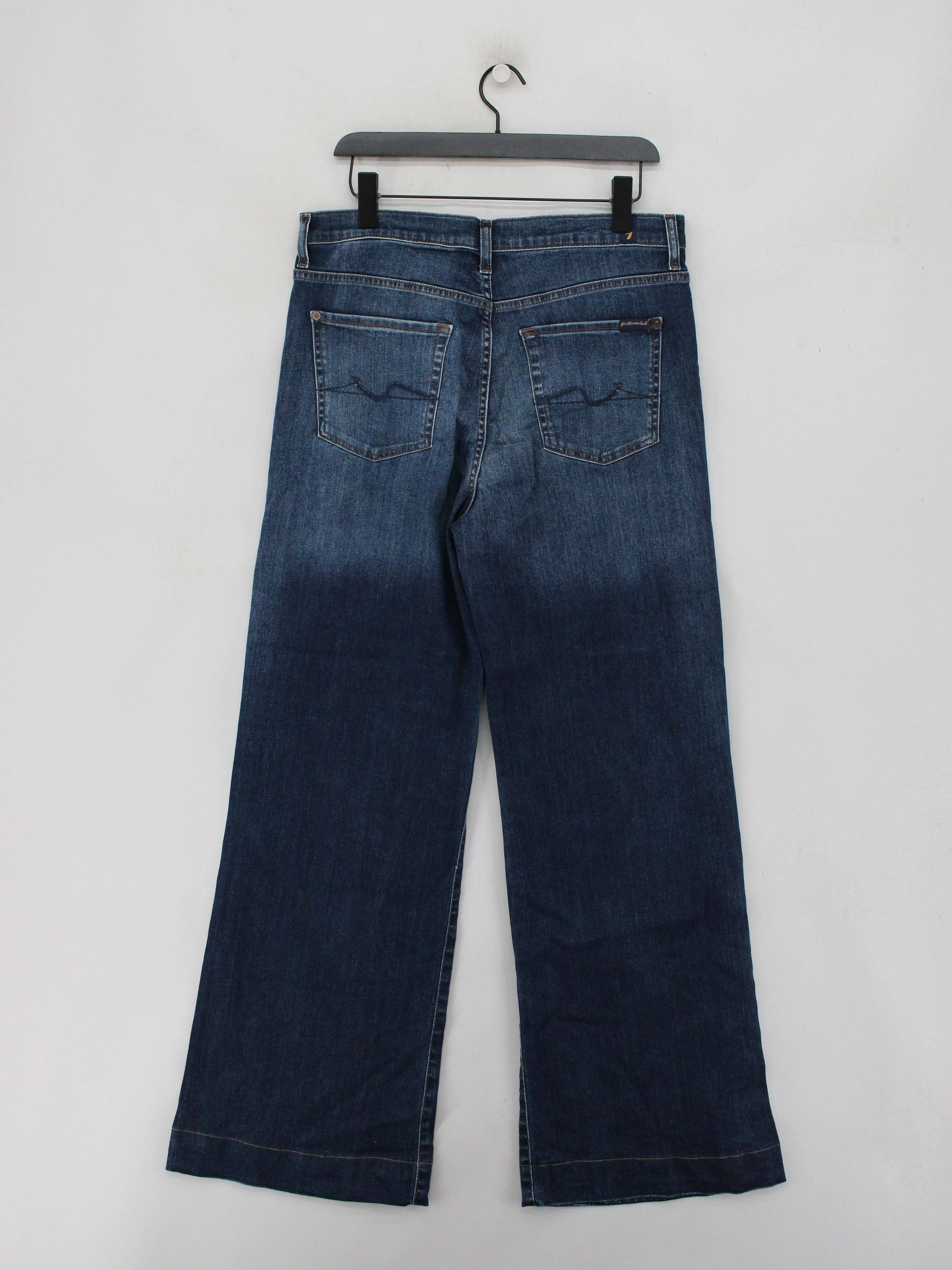 7 For All Mankind Women's Jeans W 32 in Blue Cotton with Elastane Wide-Leg - Image 2