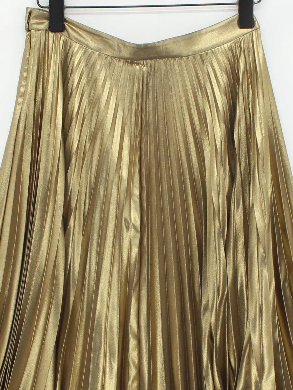 A.L.C. Women's Midi Skirt XS Gold 100% Polyester Midi Pleated - Image 3