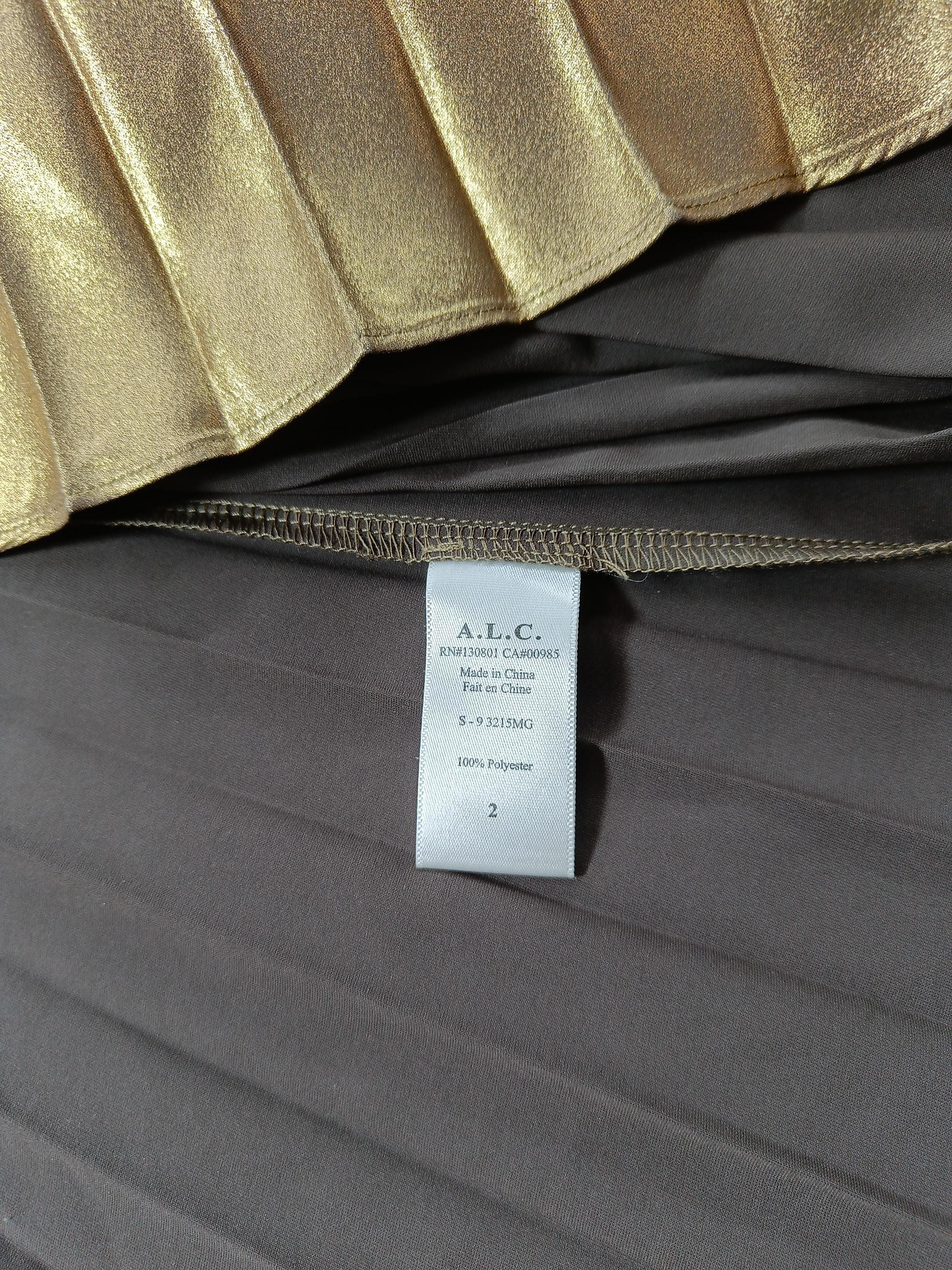 A.L.C. Women's Midi Skirt XS Gold 100% Polyester Midi Pleated - Image 6