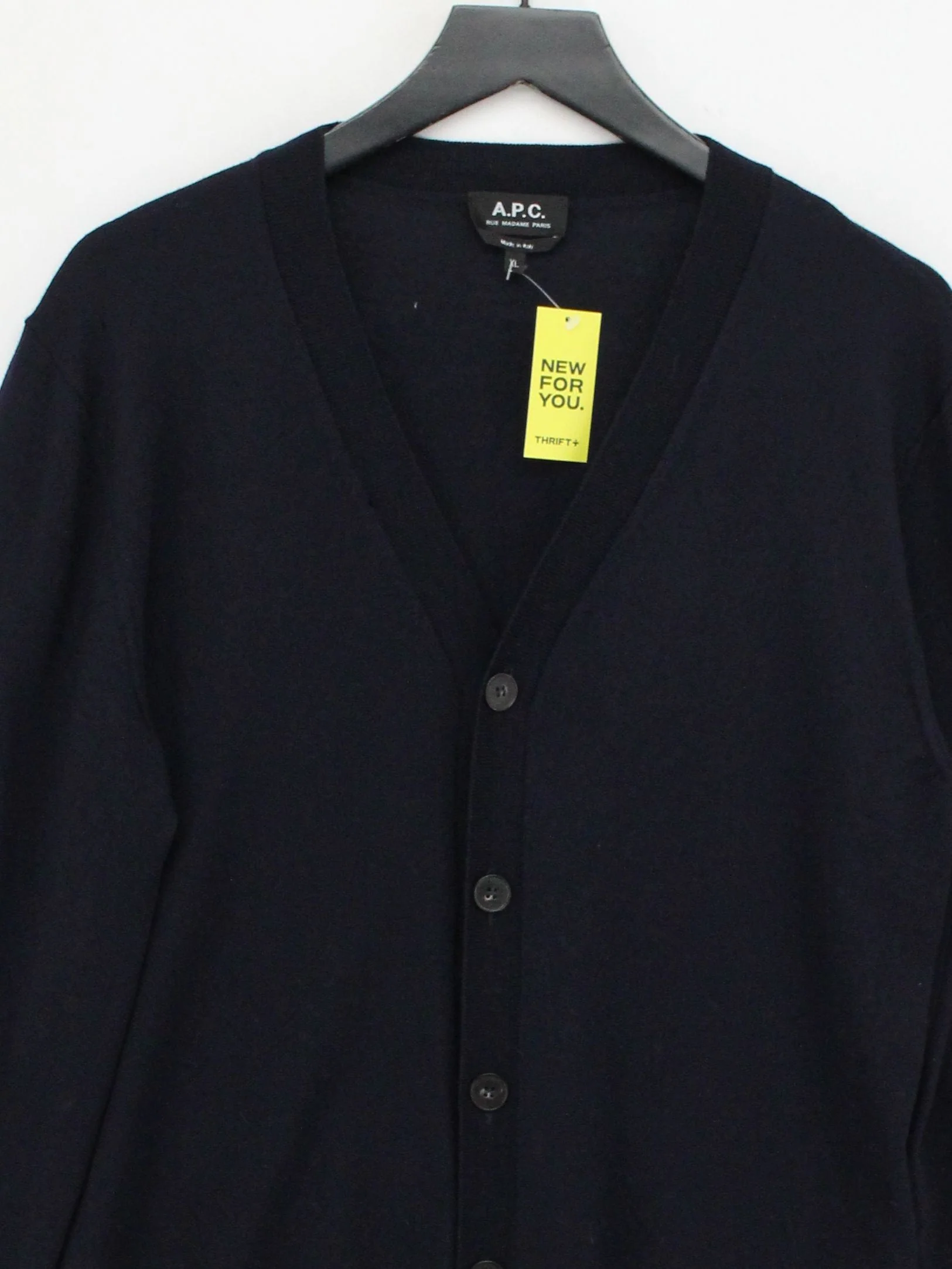 A.P.C. Men's Cardigan XL Blue 100% Wool V-Neck Cardigan - Image 3