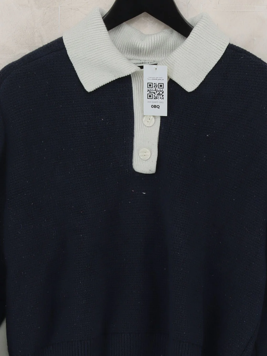 Abercrombie & Fitch Men's Jumper S Blue Cotton with Viscose Collared Pullover - Image 3