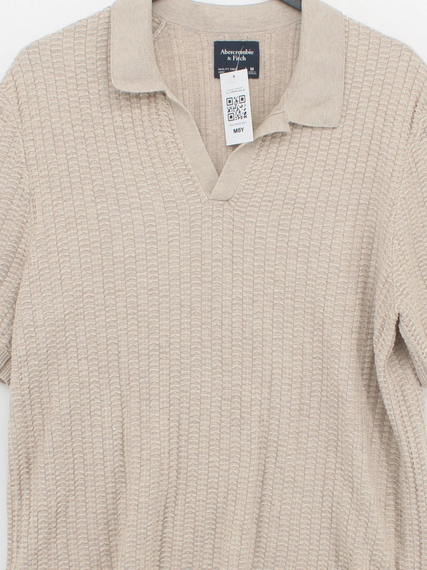 Abercrombie & Fitch Men's Polo M Cream Cotton with Nylon, Viscose Basic - Image 3