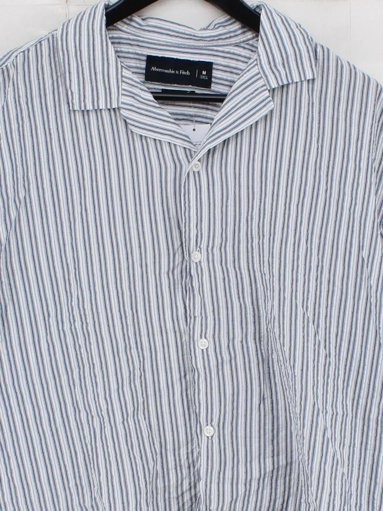 Abercrombie & Fitch Men's Shirt M Blue Striped Cotton with Lyocell Modal Basic - Image 3