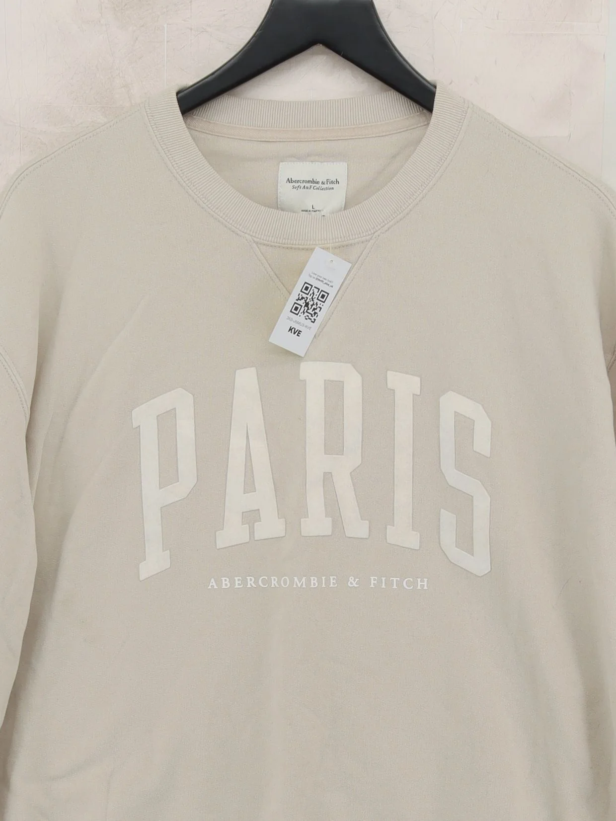 Abercrombie & Fitch Women's Hoodie L Cream Cotton with Polyester Pullover - Image 3
