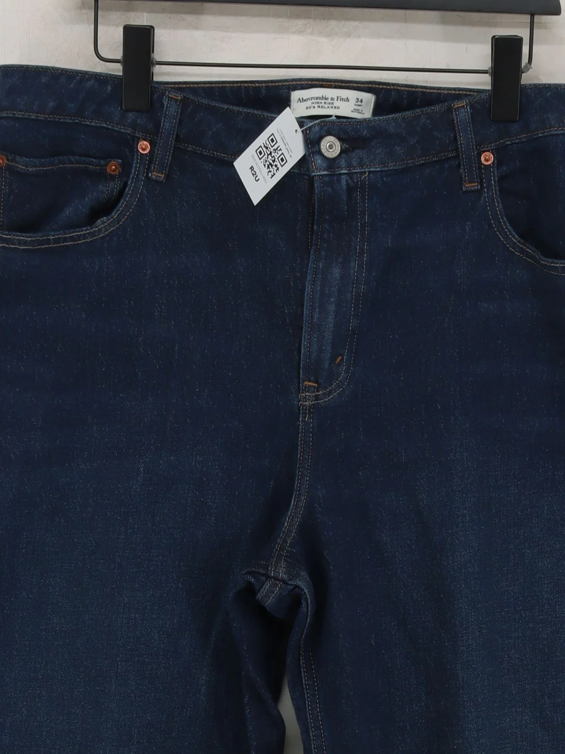 Abercrombie & Fitch Women's Jeans W 34 in Blue Cotton with Elastane Wide-Leg - Image 3