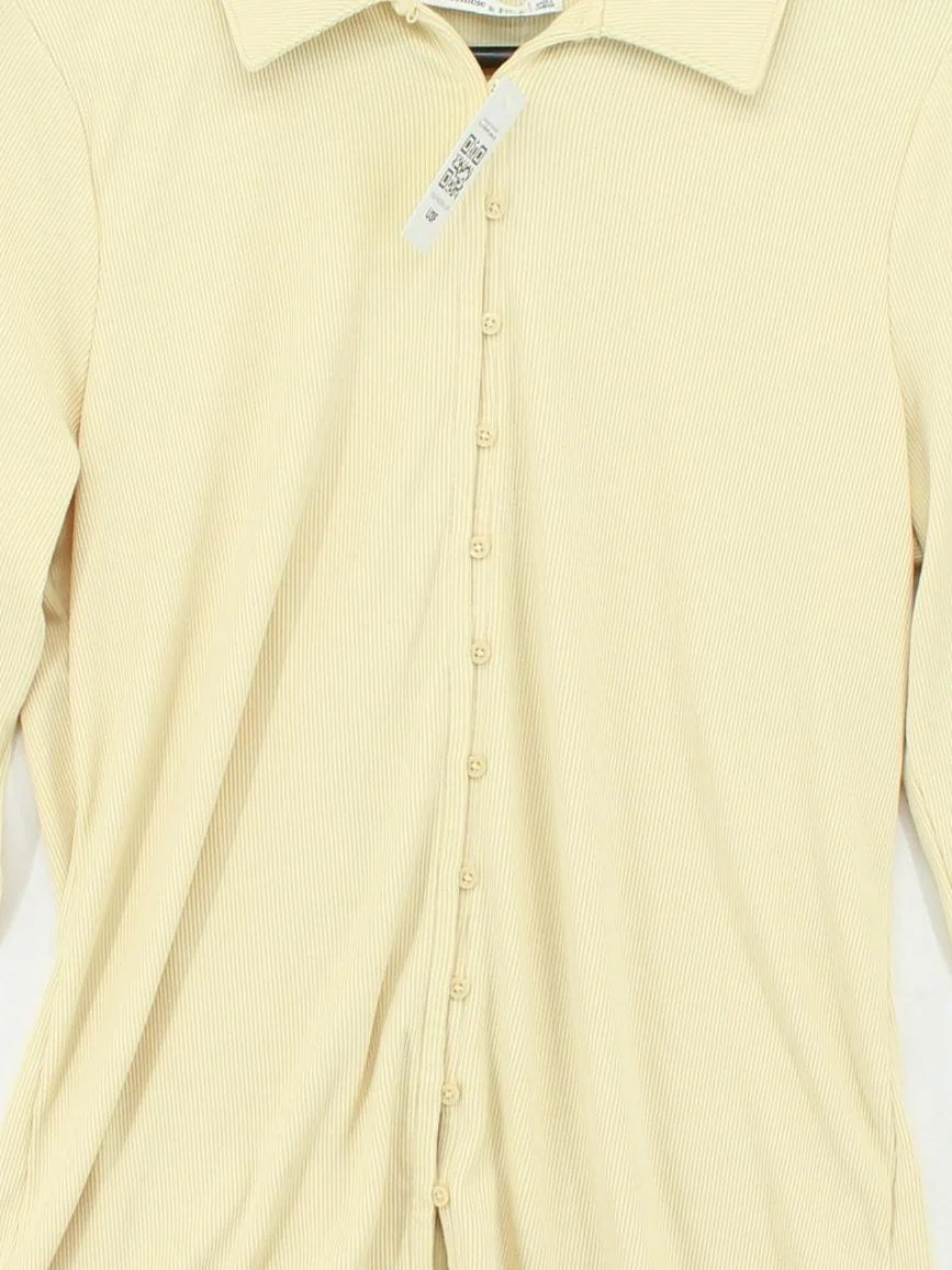 Abercrombie & Fitch Women's Shirt L Cream 100% Other Long Sleeve Collared Basic - Image 3