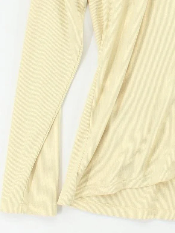 Abercrombie & Fitch Women's Shirt L Cream 100% Other Long Sleeve Collared Basic - Image 4