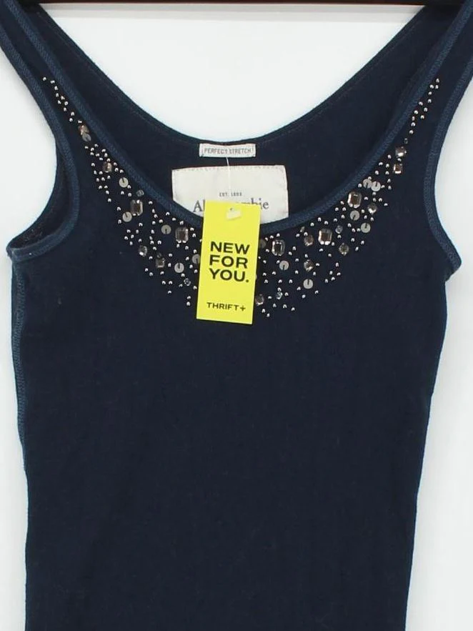 Abercrombie & Fitch Women's T-Shirt M Blue Cotton with Elastane Camisole - Image 3