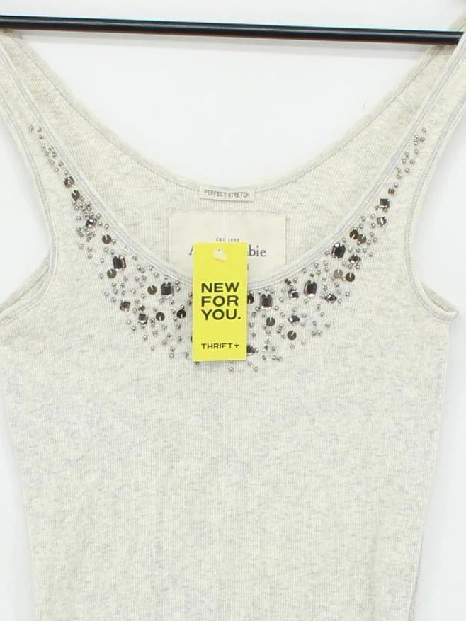 Abercrombie & Fitch Women's T-Shirt M Grey Cotton with Elastane Basic - Image 3