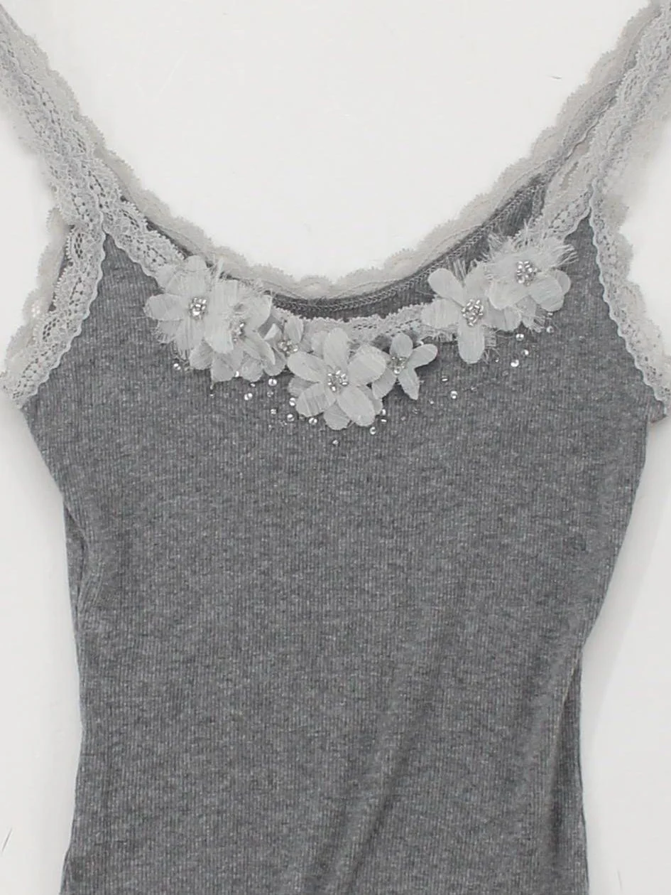 Abercrombie & Fitch Women's T-Shirt XS Grey Cotton with Elastane Camisole - Image 3