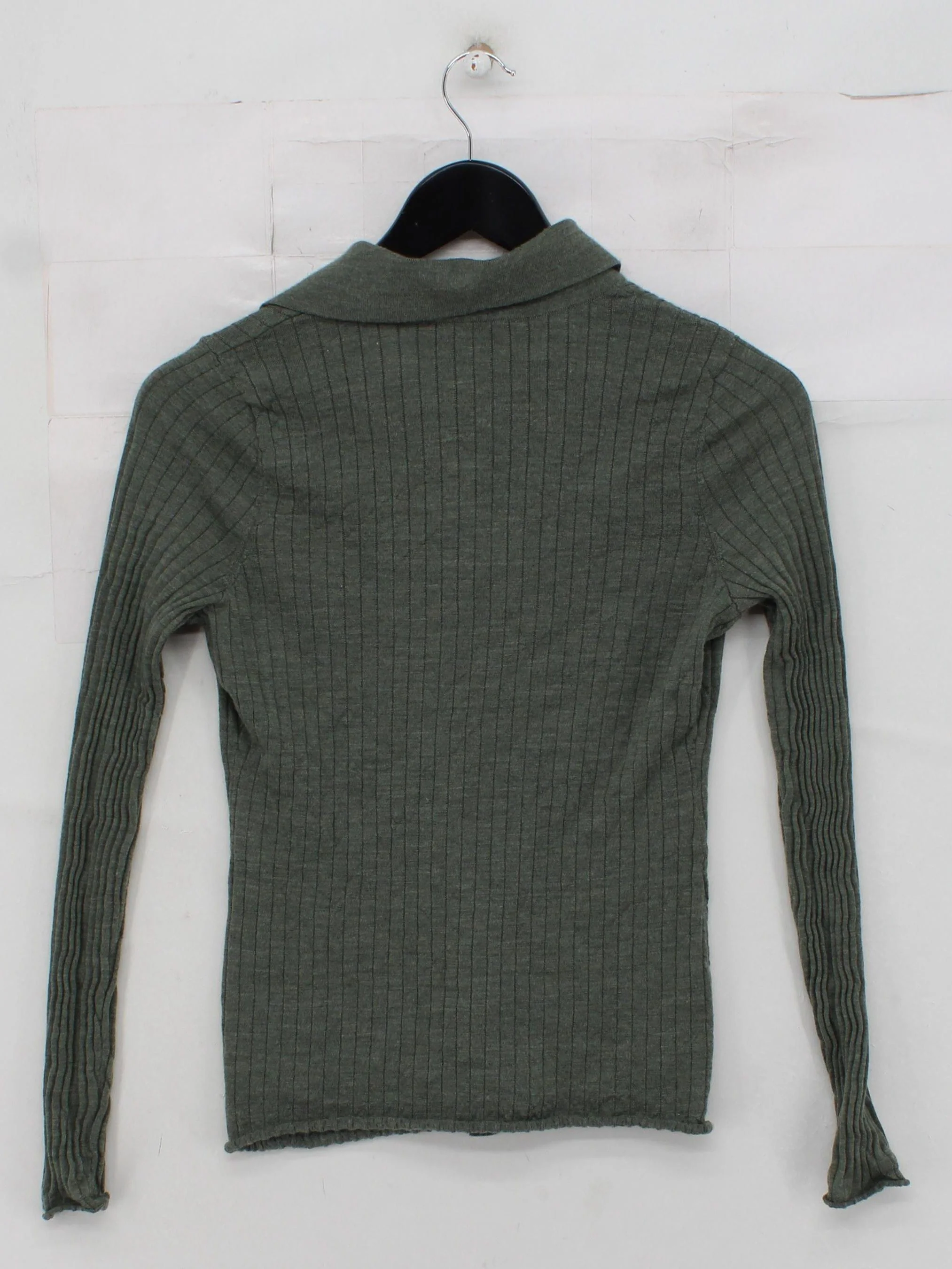 Abercrombie & Fitch Women's Top S Green 100% Wool Long Sleeve Collared Basic - Image 2