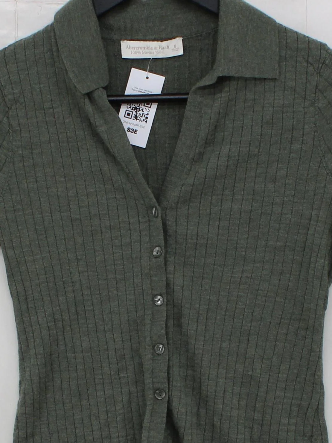 Abercrombie & Fitch Women's Top S Green 100% Wool Long Sleeve Collared Basic - Image 3