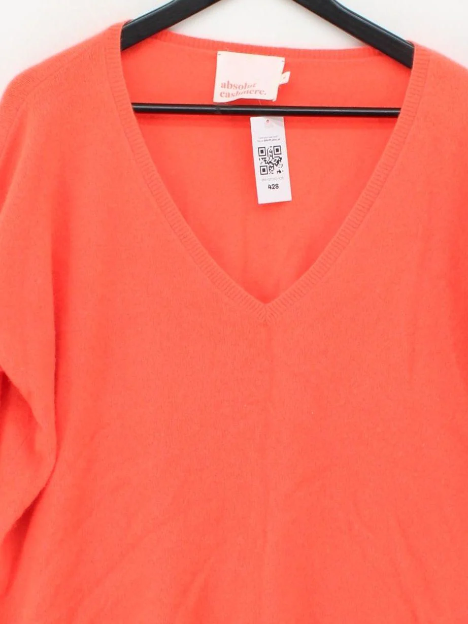 Absolut Cashmere Women's Jumper M Orange 100% Cashmere V-Neck Pullover - Image 3