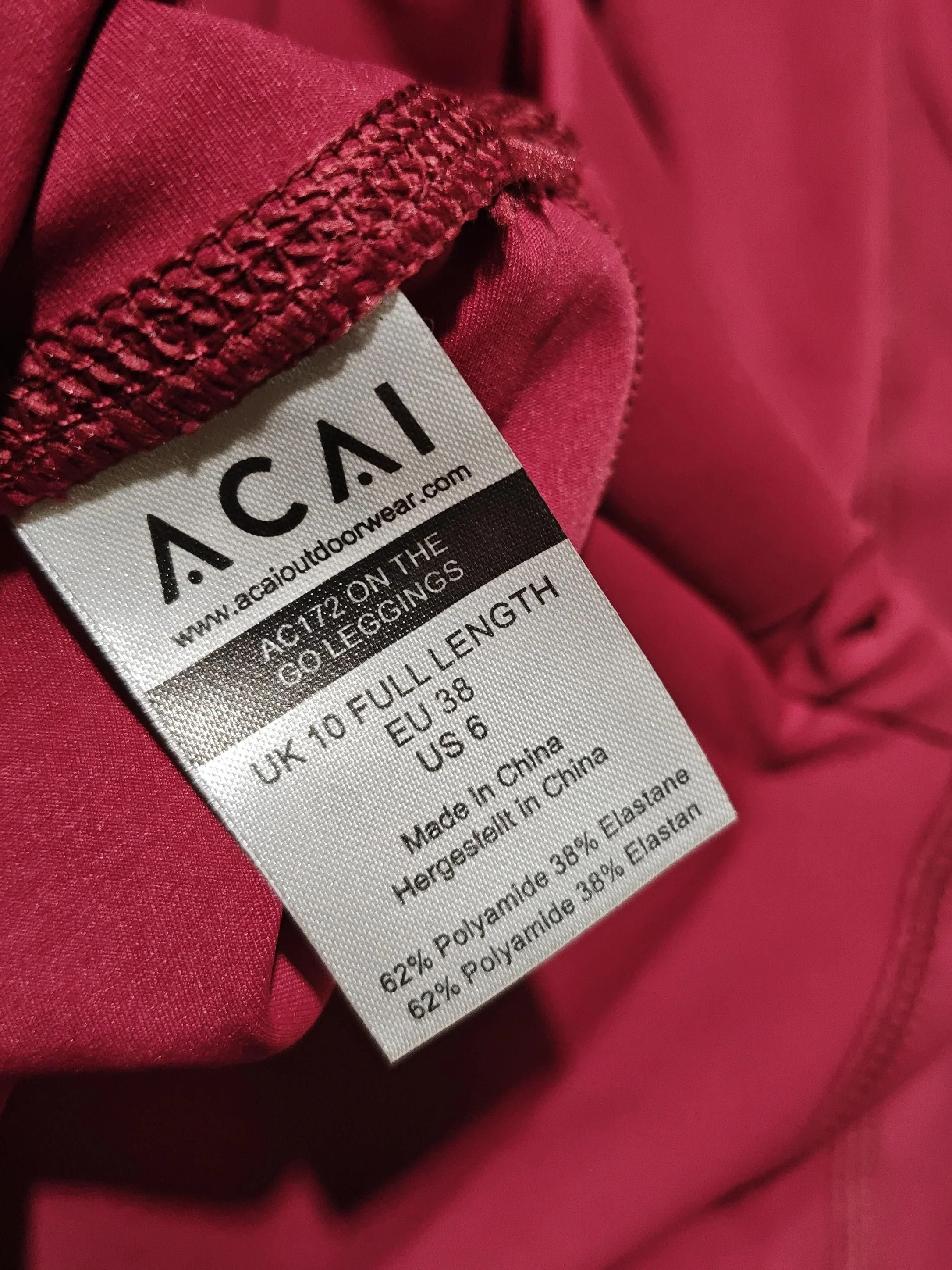 ACAI Women's Leggings UK 10 Red Polyamide with Elastane Full length - Image 6