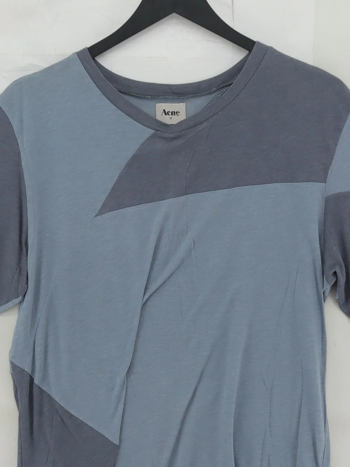 Acne Men's T-Shirt M Blue Geometric Cotton with Polyester Basic - Image 3