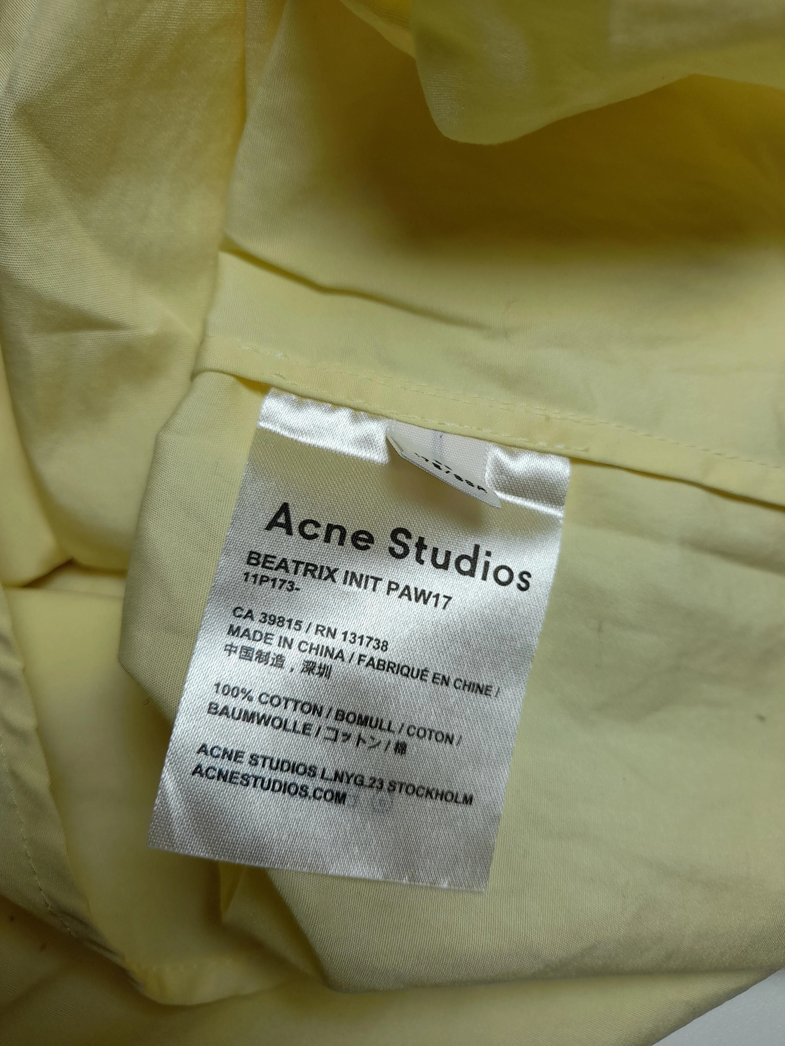 Acne Studios Men's Shirt M Yellow 100% Cotton Basic - Image 6