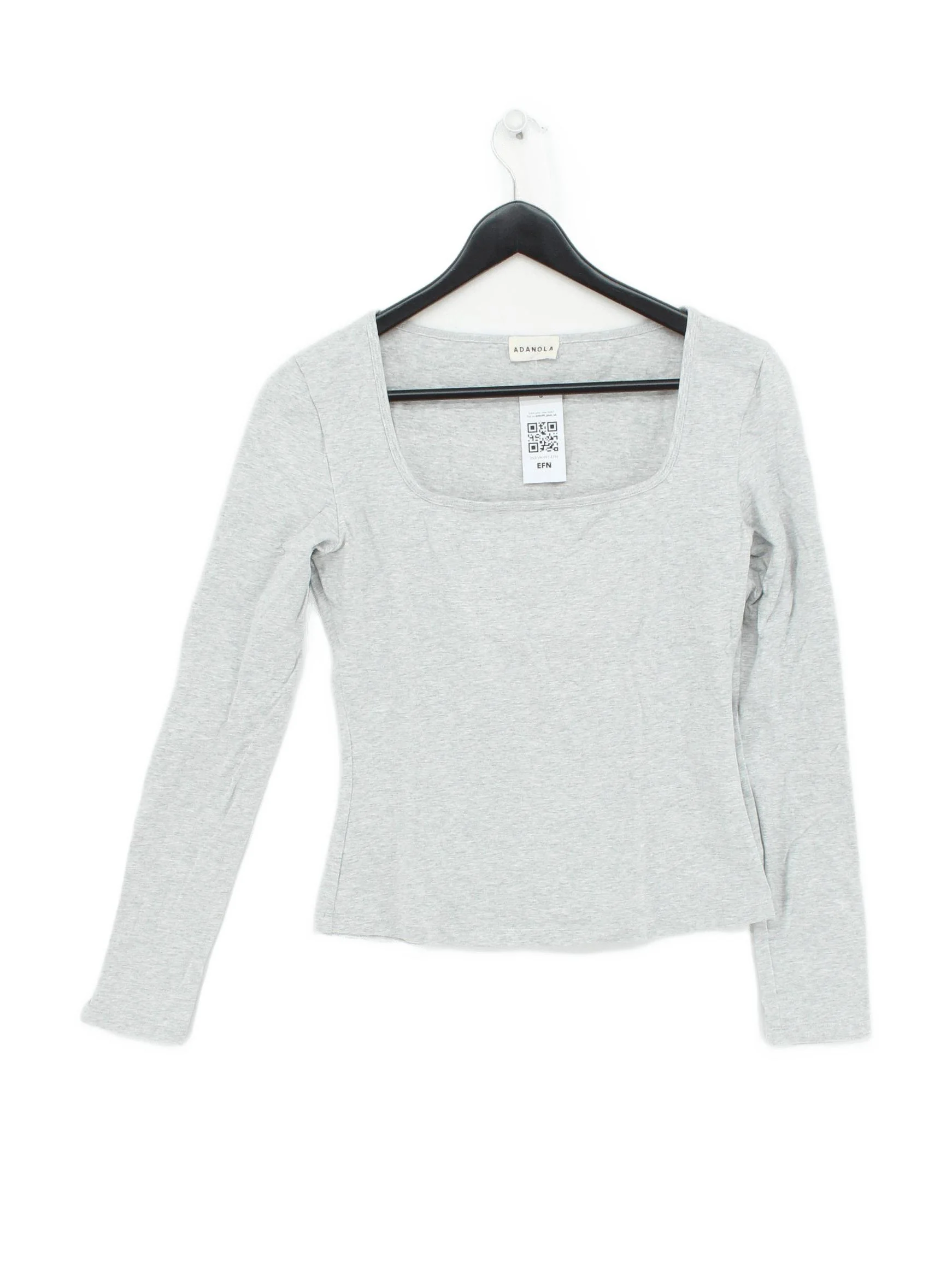 Adanola Women's Top S Grey 100% Cotton Long Sleeve Square Neck Basic