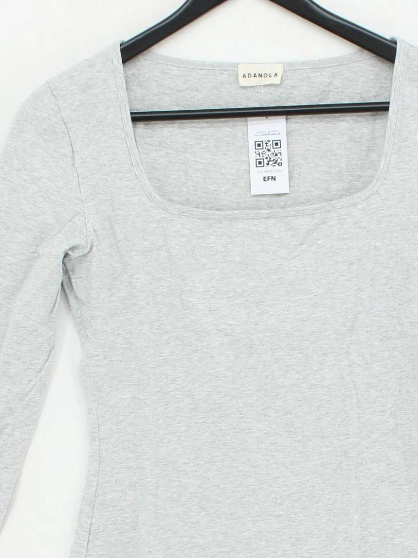 Adanola Women's Top S Grey 100% Cotton Long Sleeve Square Neck Basic - Image 3
