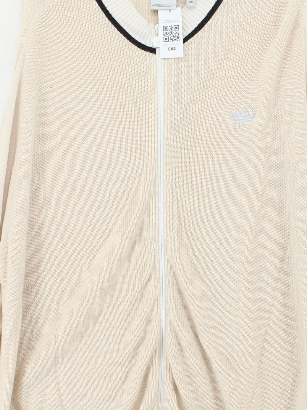 Adidas Men's Cardigan XL Cream Striped 100% Other Collared Cardigan - Image 3