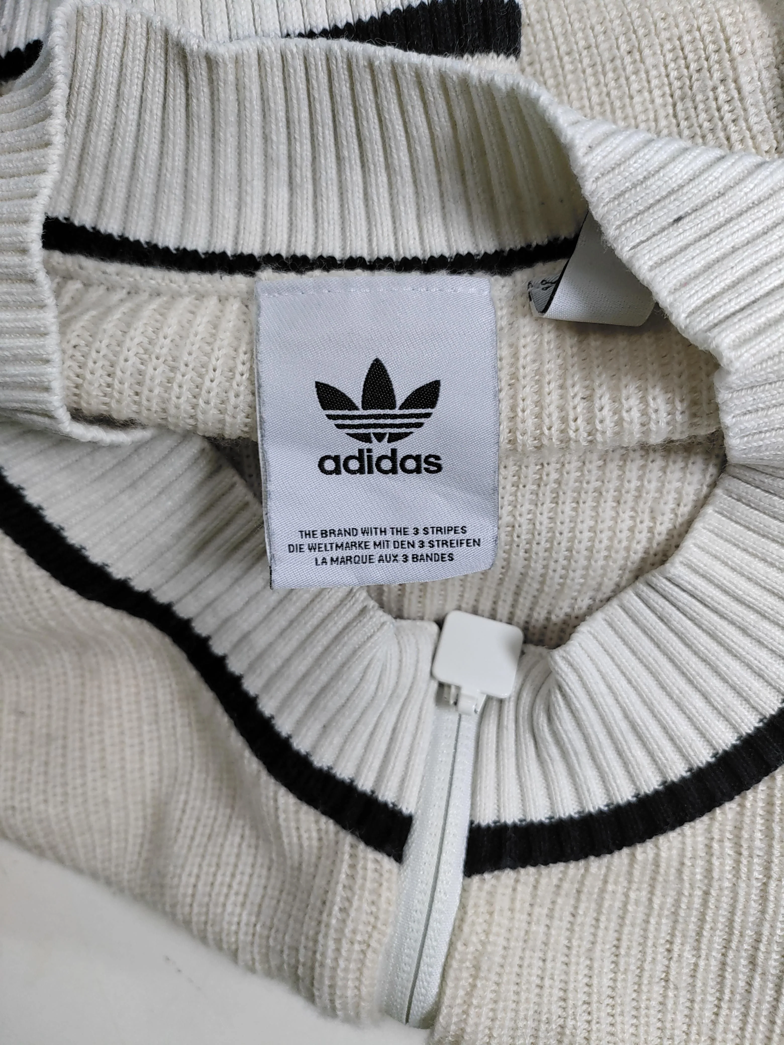 Adidas Men's Cardigan XL Cream Striped 100% Other Collared Cardigan - Image 5