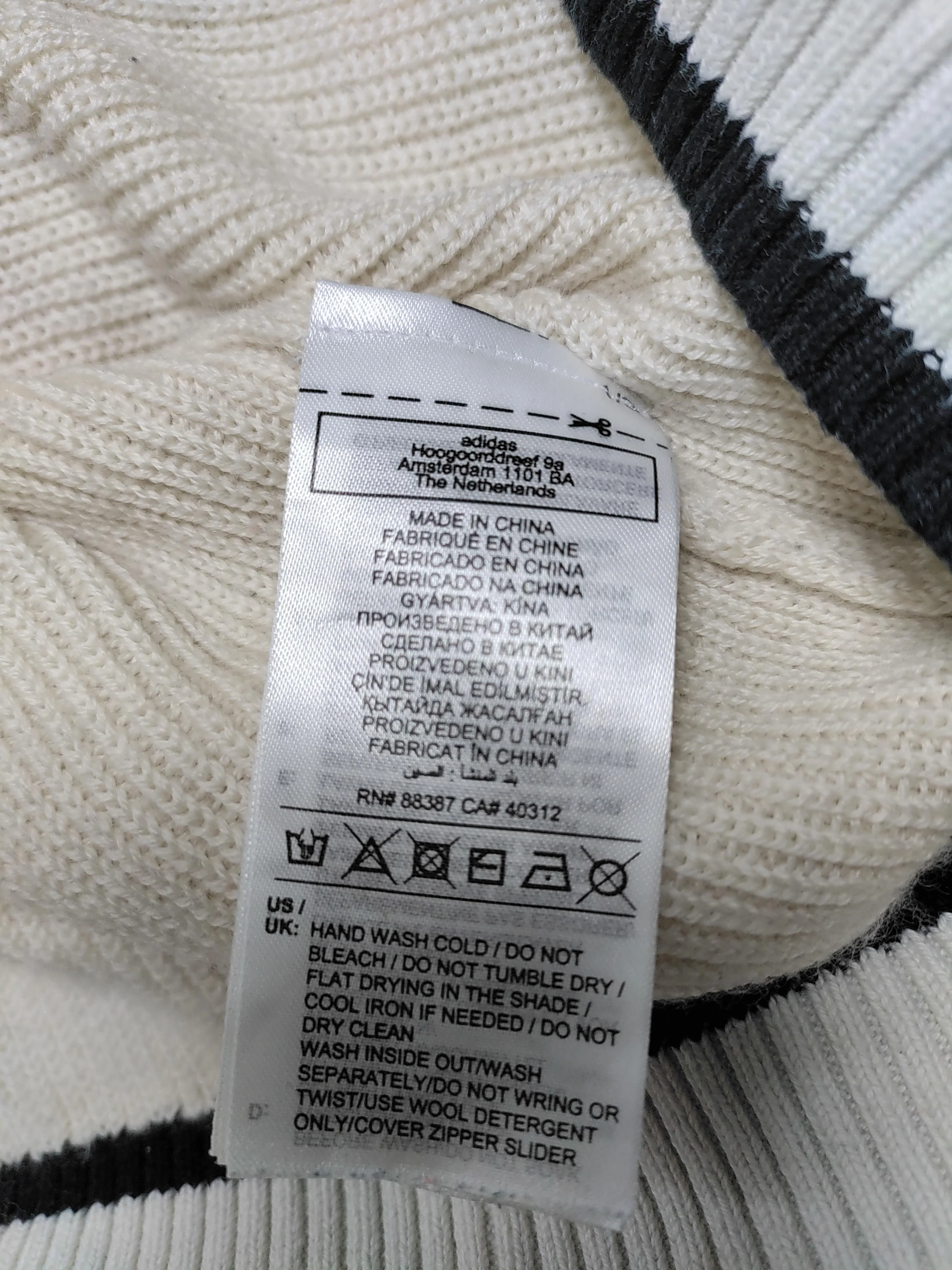 Adidas Men's Cardigan XL Cream Striped 100% Other Collared Cardigan - Image 6
