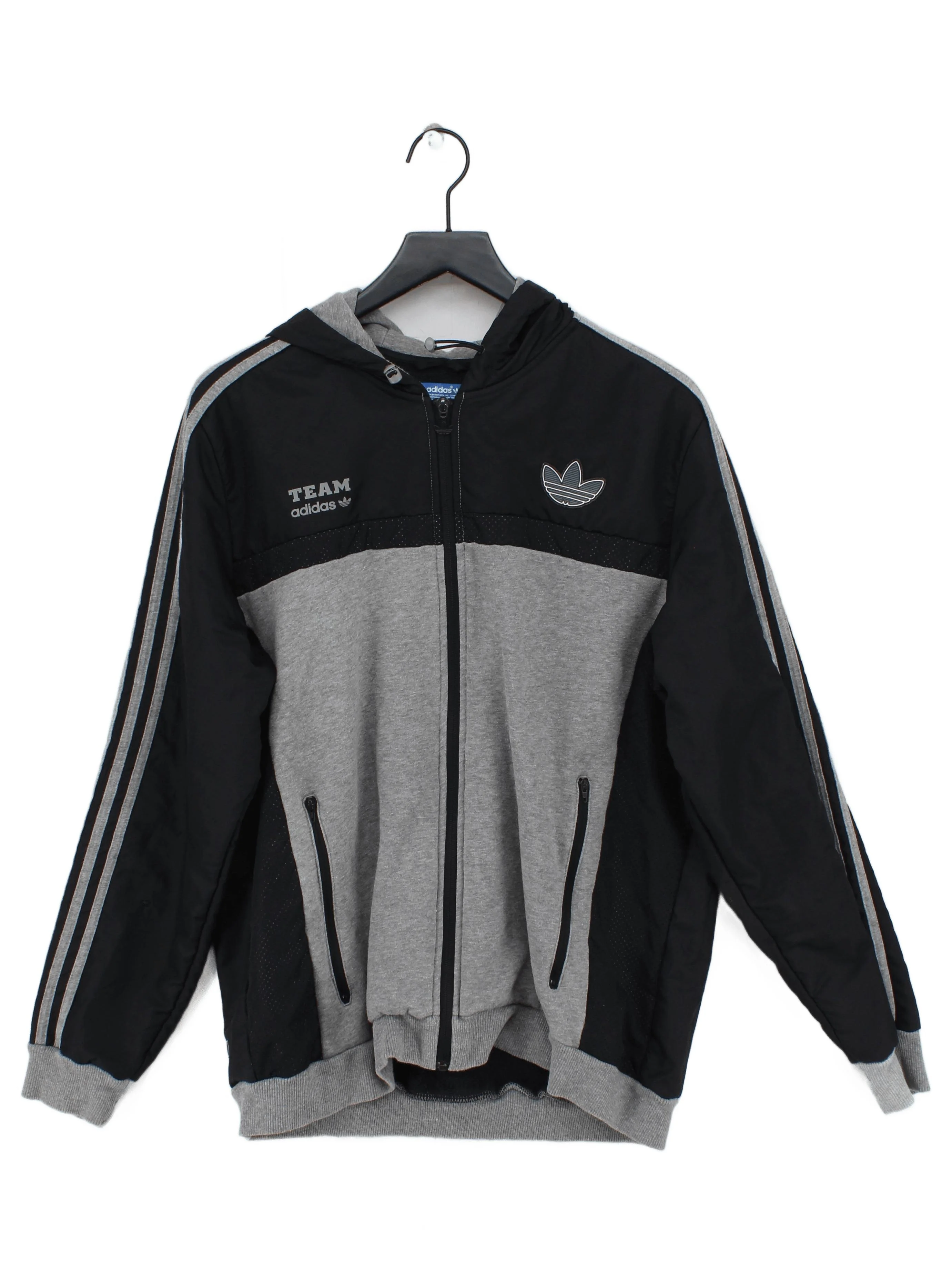 Adidas Men's Hoodie L Black Cotton with Polyester Pullover