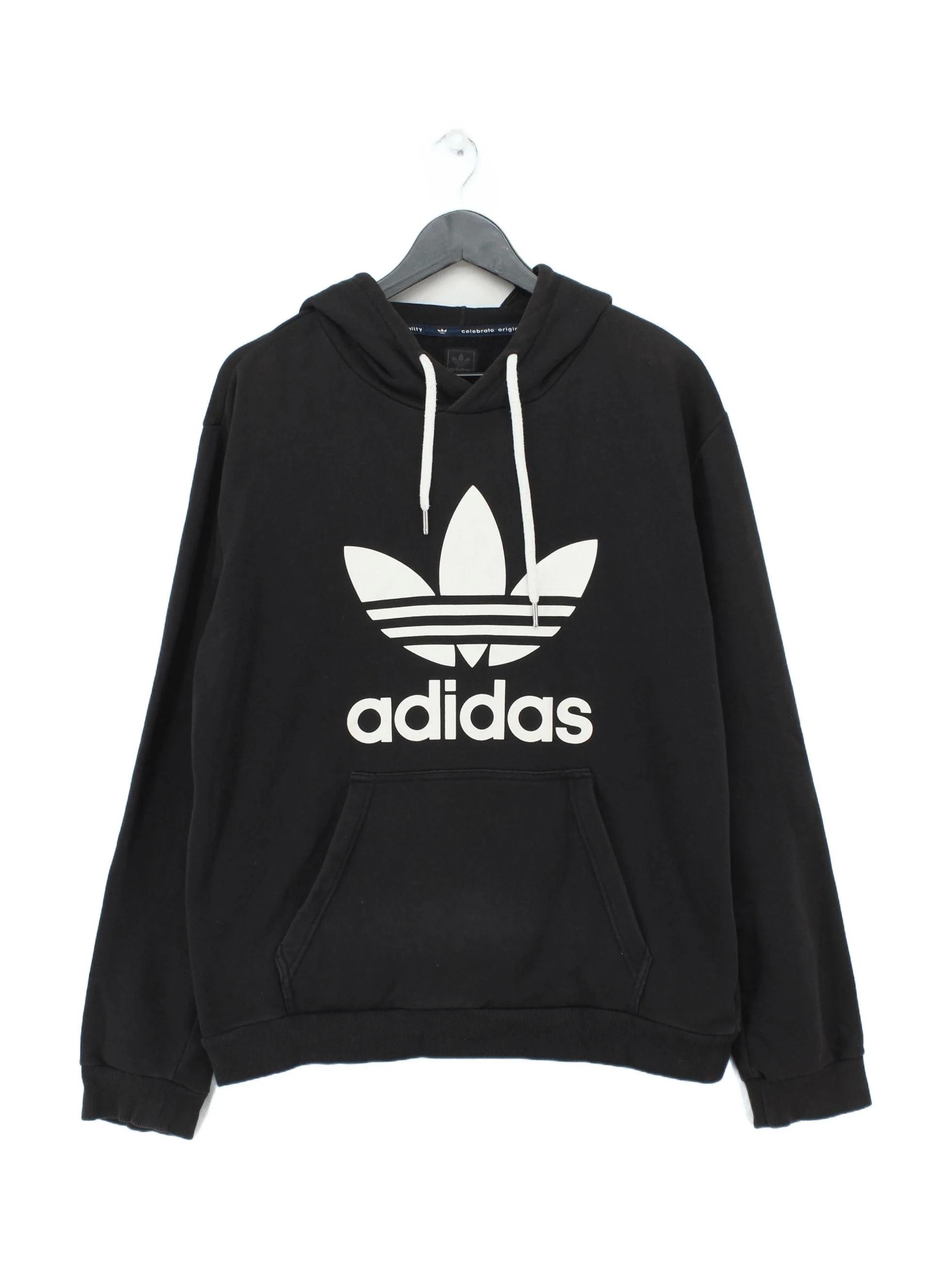 Adidas Men's Hoodie L Black Graphic Cotton with Polyester Pullover