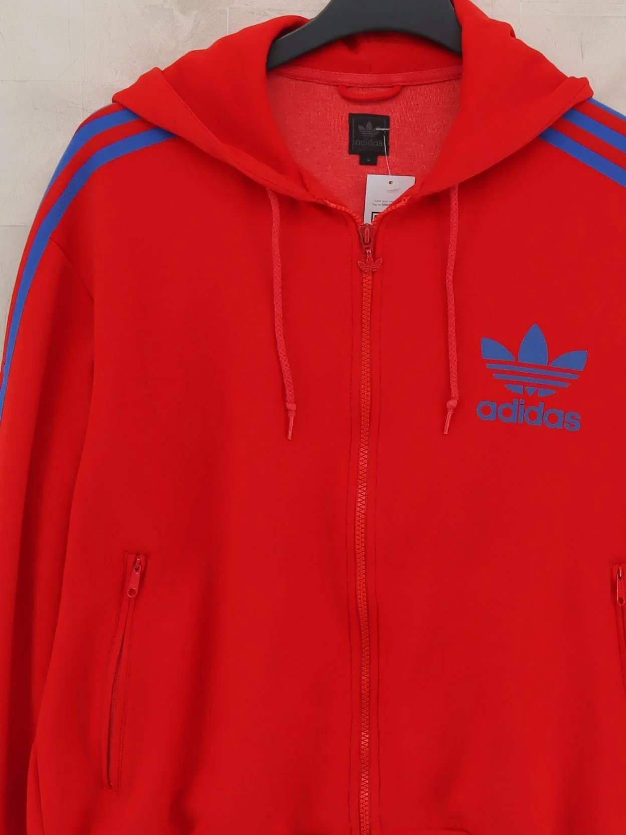 Adidas Men's Hoodie L Red Polyester with Cotton Pullover - Image 3