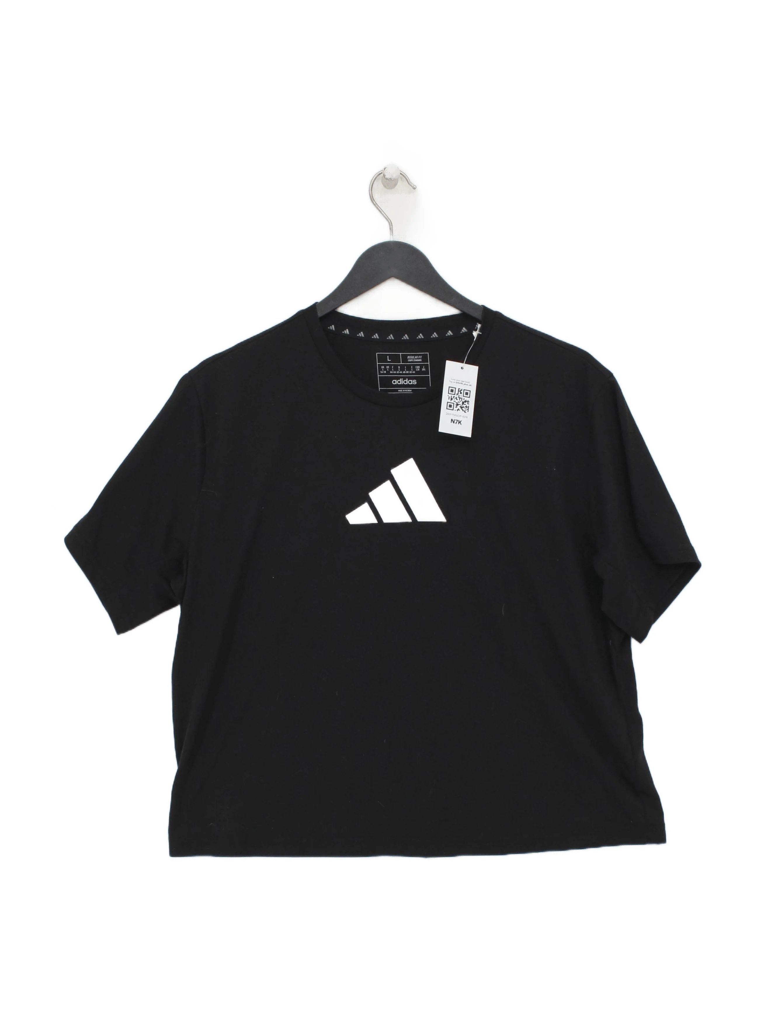 Adidas Men's T-Shirt L Black Graphic Polyester with Viscose Round Neck Basic