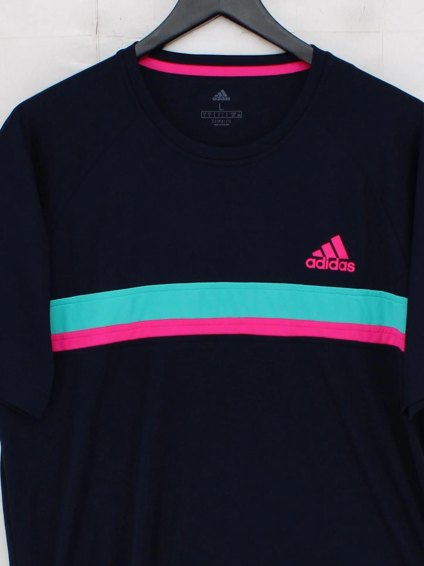 Adidas Men's T-Shirt L Blue Striped 100% Polyester Round Neck Basic - Image 3