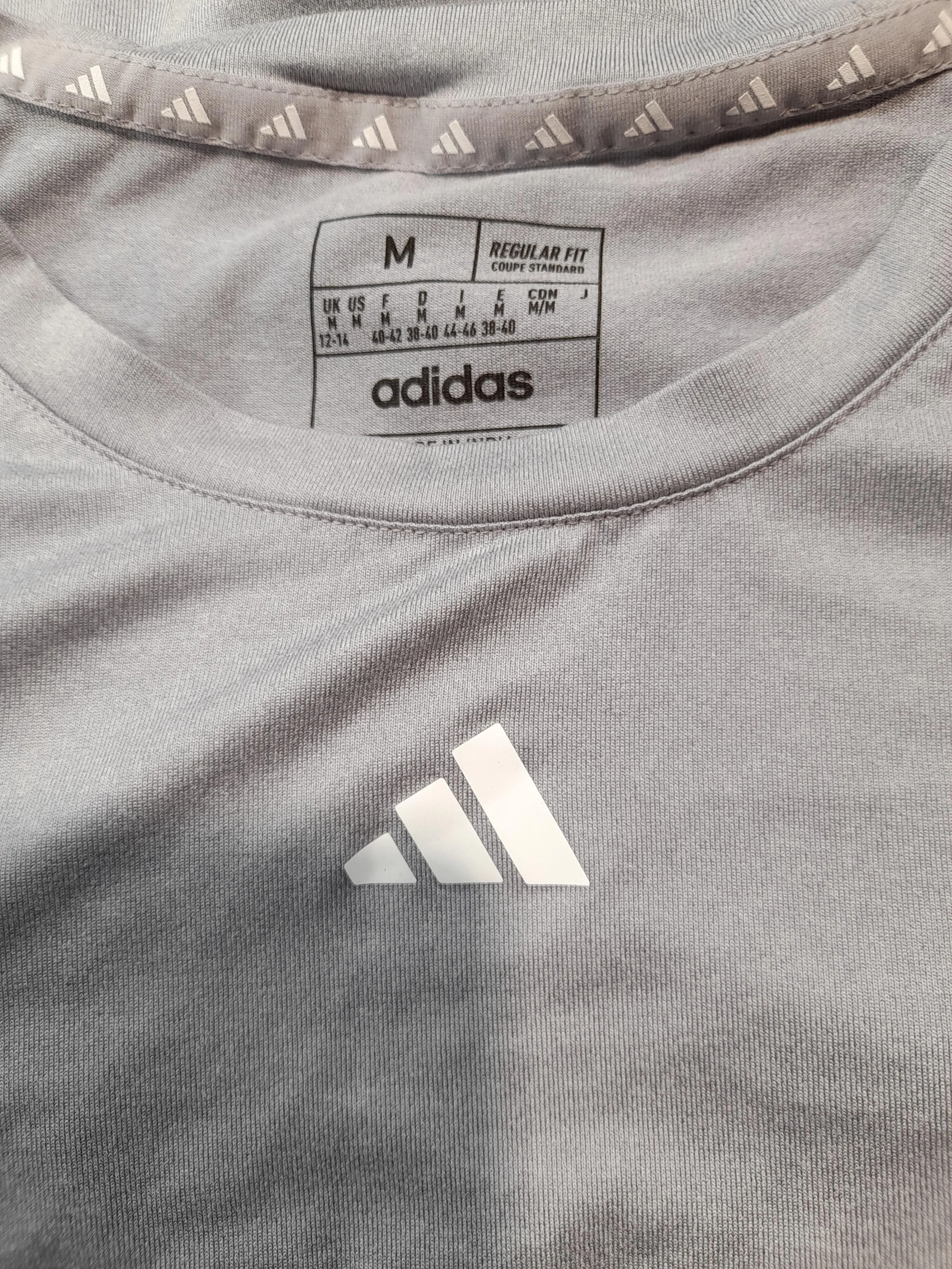 Adidas Men's T-Shirt M Grey Graphic Polyester with Elastane Round Neck Basic - Image 6