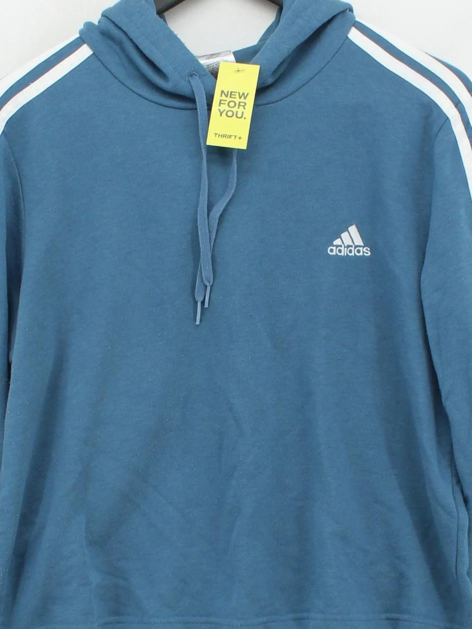 Adidas Women's Hoodie L Blue Cotton with Polyester, Rayon Pullover - Image 3