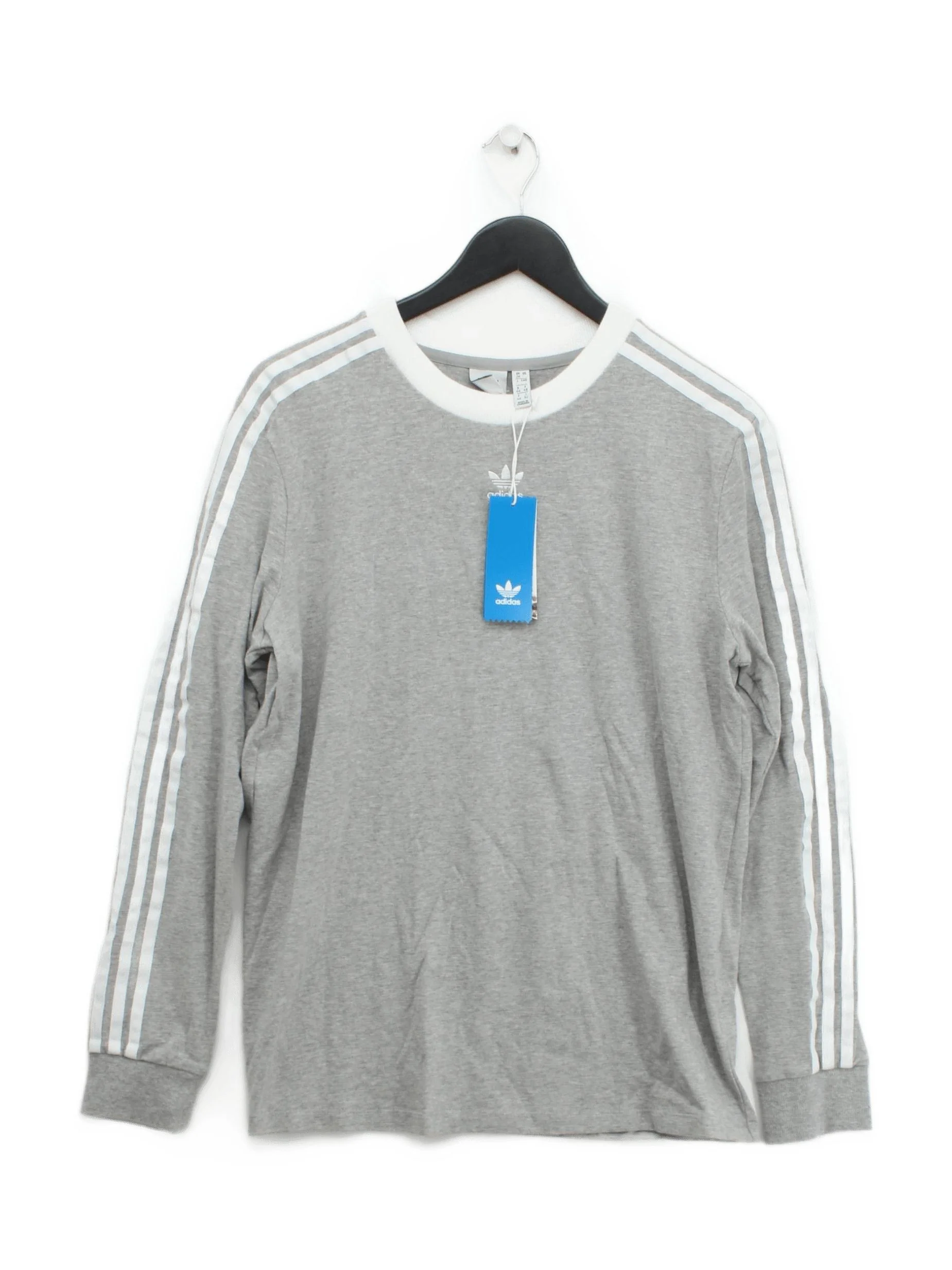 Adidas Women's Hoodie UK 20 Grey Striped Cotton with Elastane Pullover