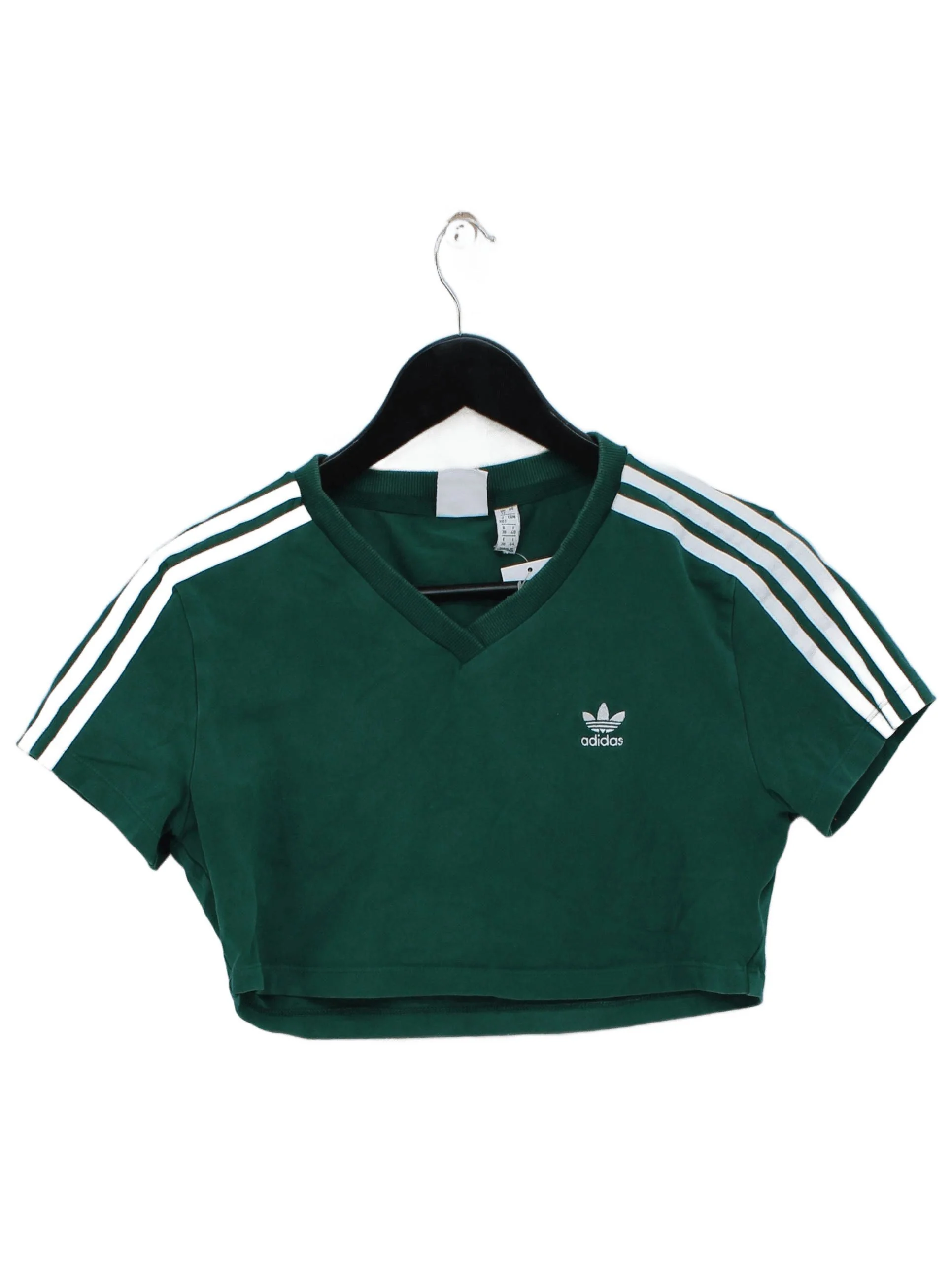 Adidas Women's T-Shirt S Green Cotton with Elastane Short Sleeve V-Neck Basic