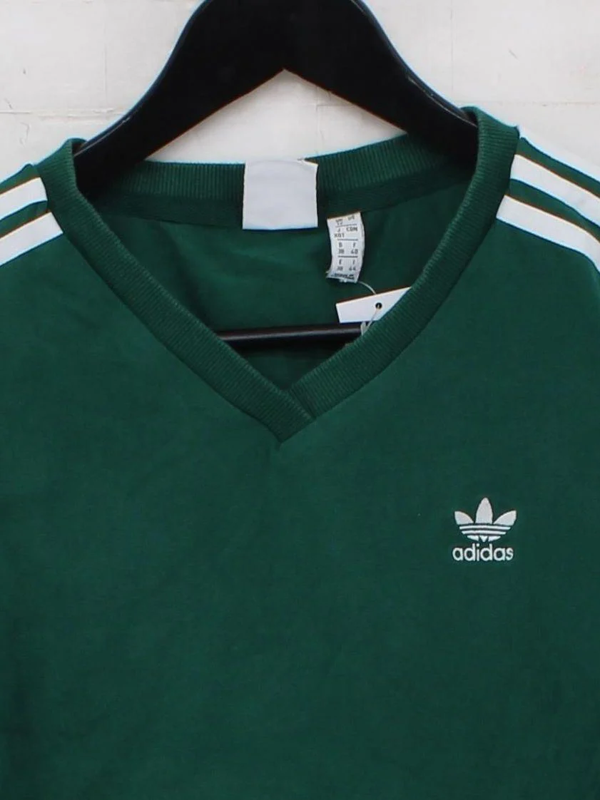 Adidas Women's T-Shirt S Green Cotton with Elastane Short Sleeve V-Neck Basic - Image 3