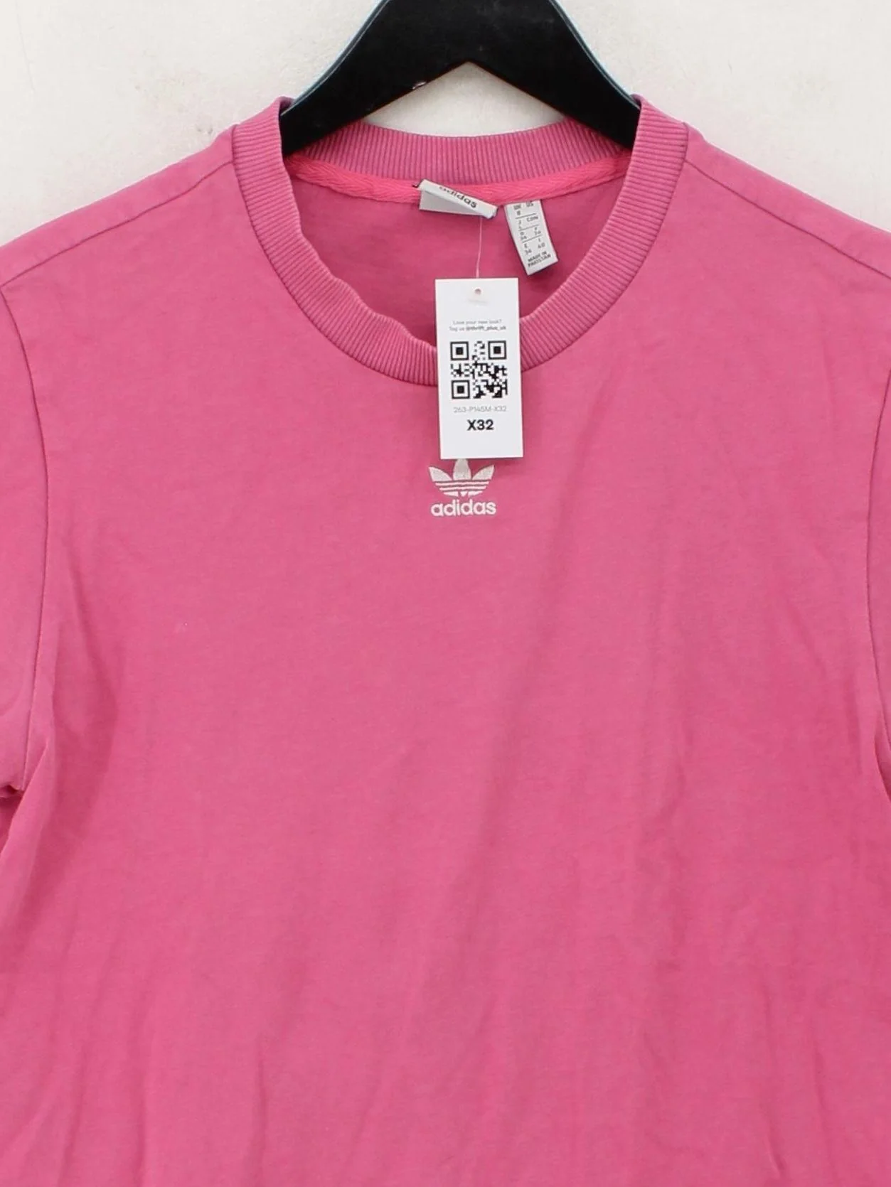 Adidas Women's T-Shirt S Pink Cotton with Elastane Short Sleeve Round Neck Basic - Image 3