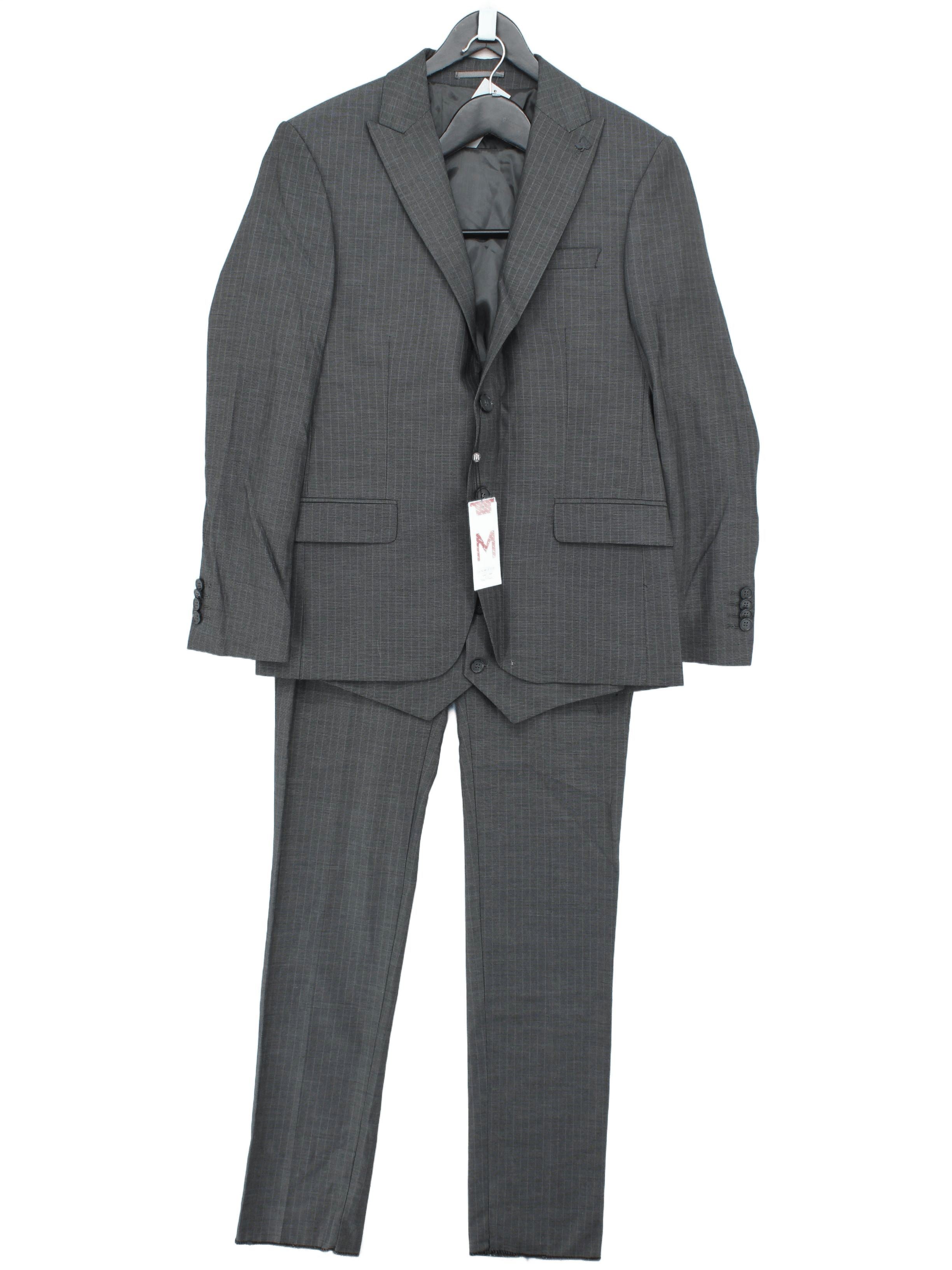 Alain Manoukian Men's Two Piece Suit M Grey Polyester with Viscose 3 Piece