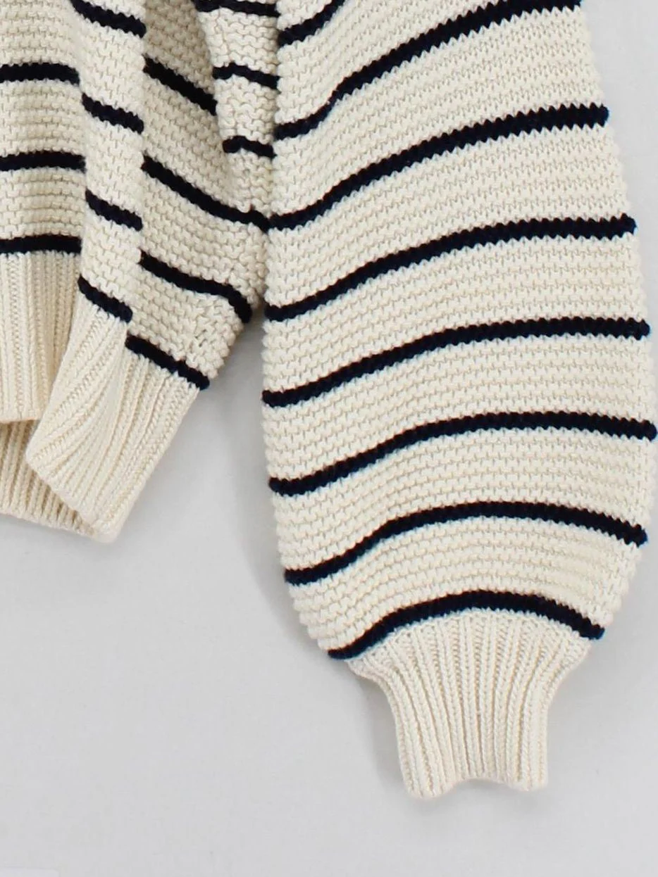 Alex Mill Women's Jumper S Cream Striped 100% Cotton Crew Neck Pullover - Image 4