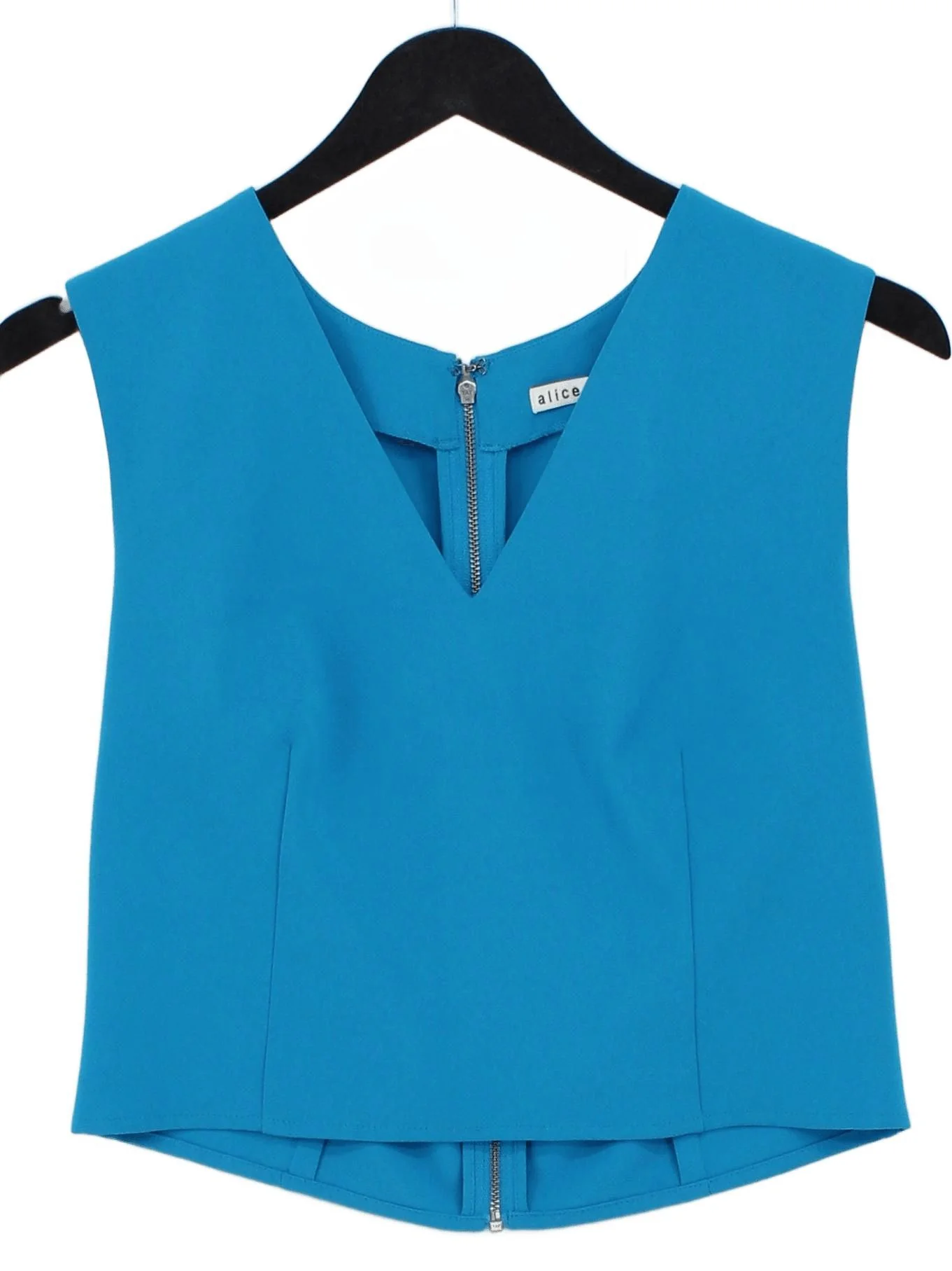 Alice + Olivia Women's Top UK 6 Blue 100% Other Sleeveless V-Neck Basic