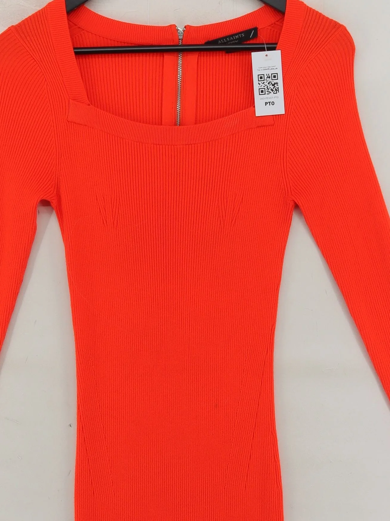 AllSaints Bodycon Midi Dress M in Red - Image 3