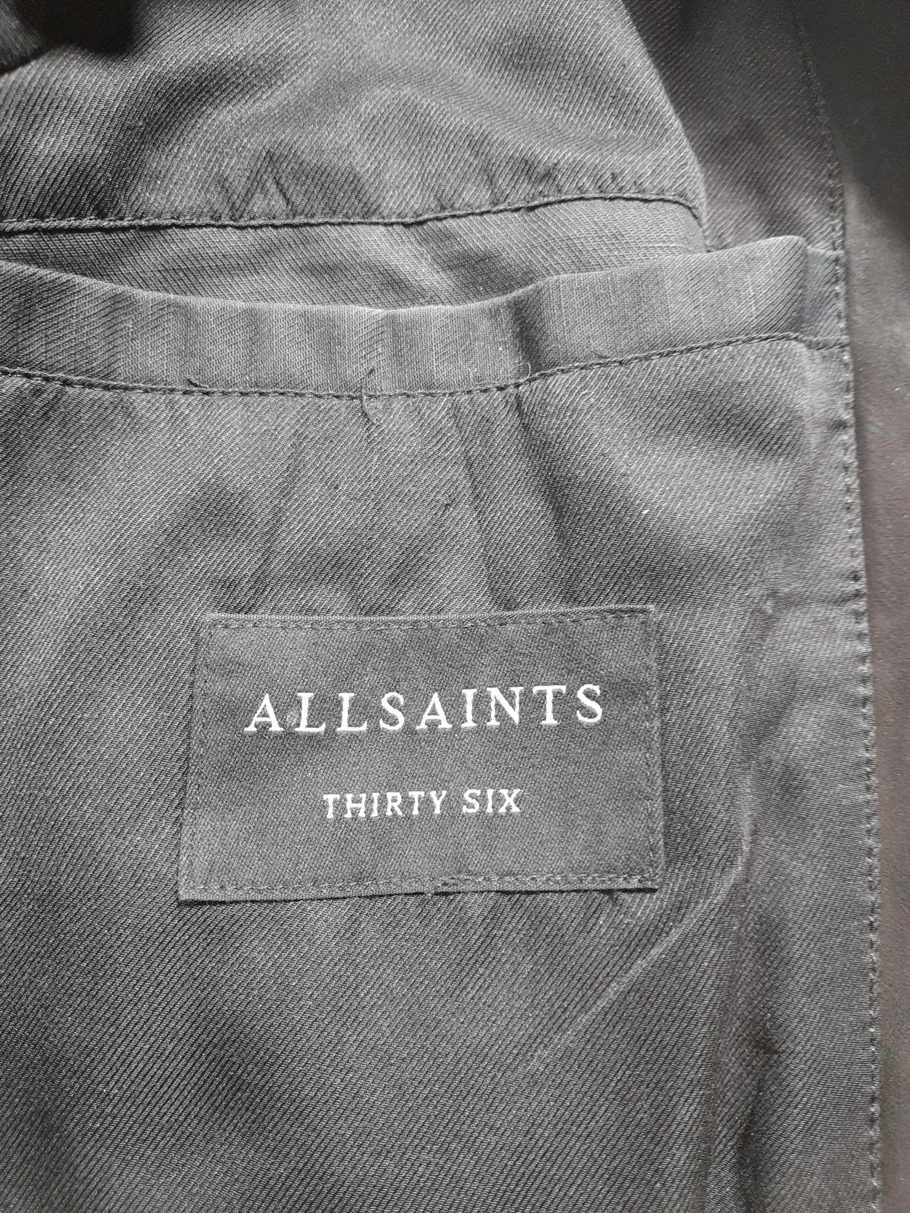 AllSaints Men's Blazer Chest: 36 in Black Cotton with Linen, Leather Overcoat - Image 8