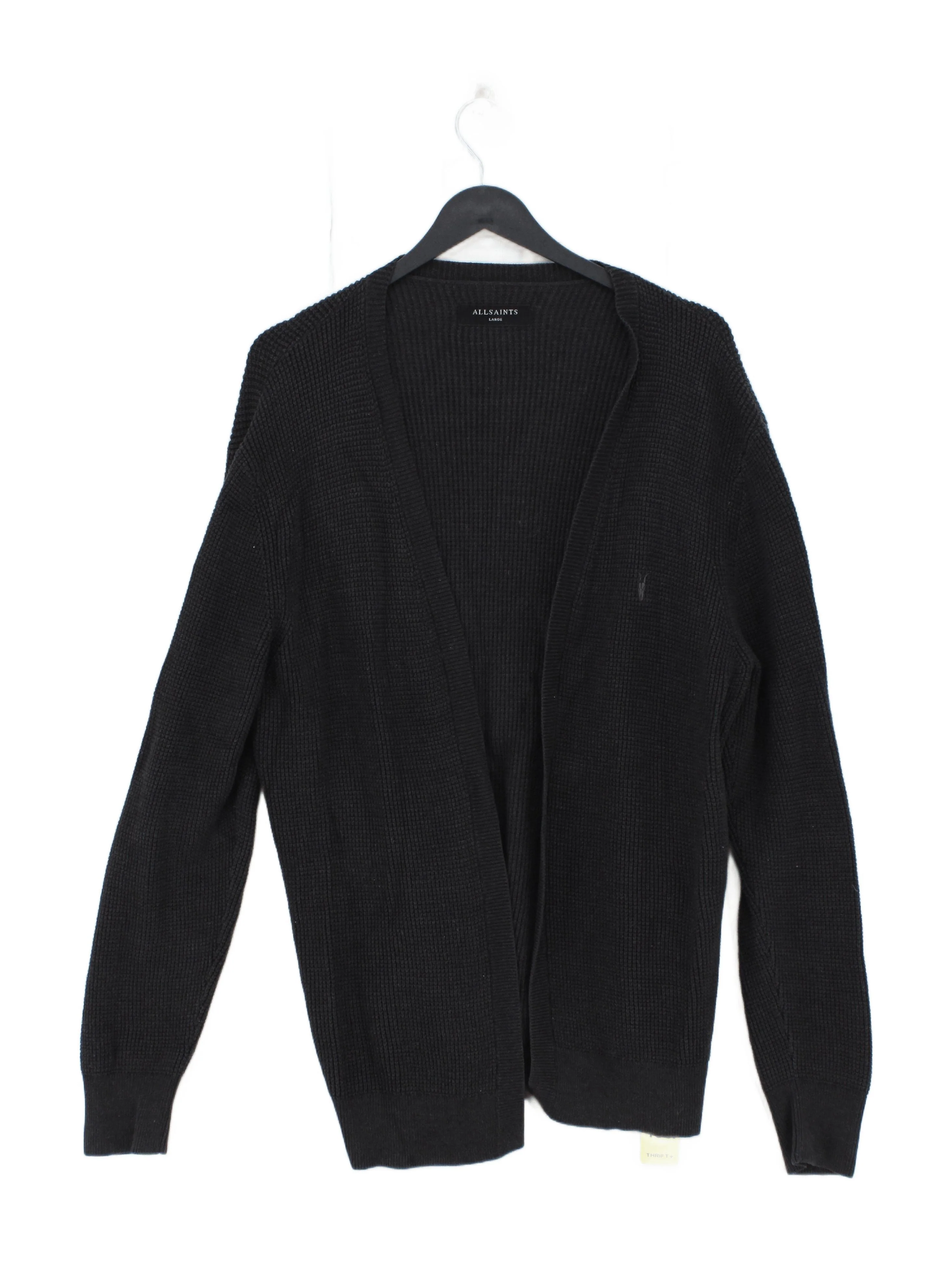 AllSaints Men's Cardigan L Black 100% Cotton V-Neck Cardigan
