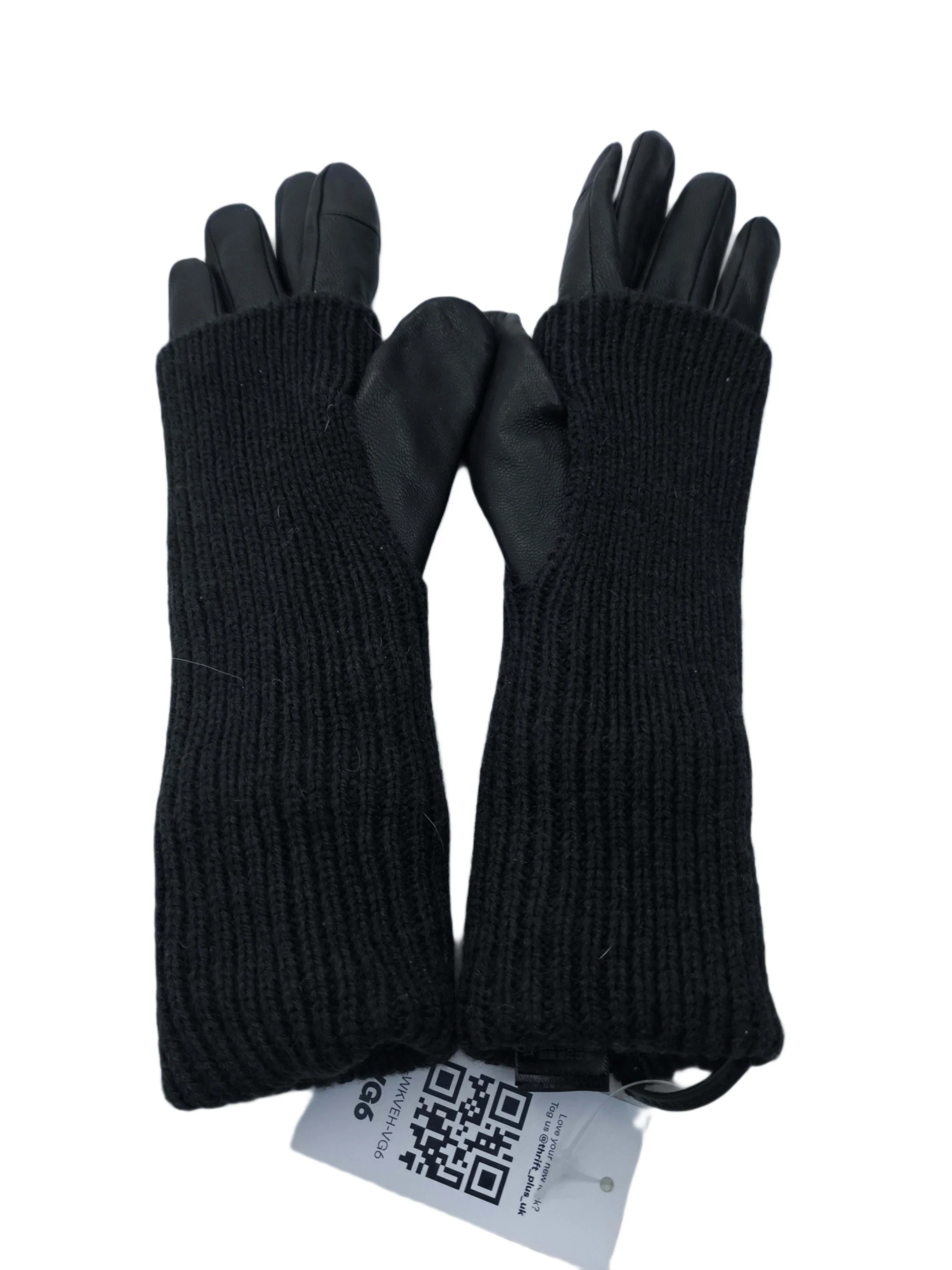 AllSaints Men's Gloves L Black Leather with Acrylic, Wool Glove