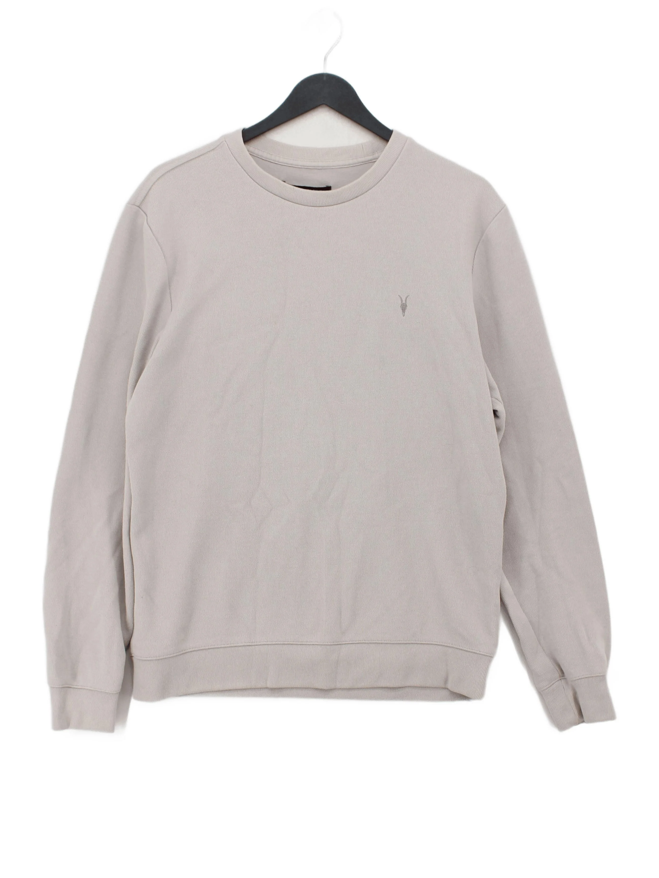 AllSaints Men's Hoodie S Cream Cotton with Polyester Pullover