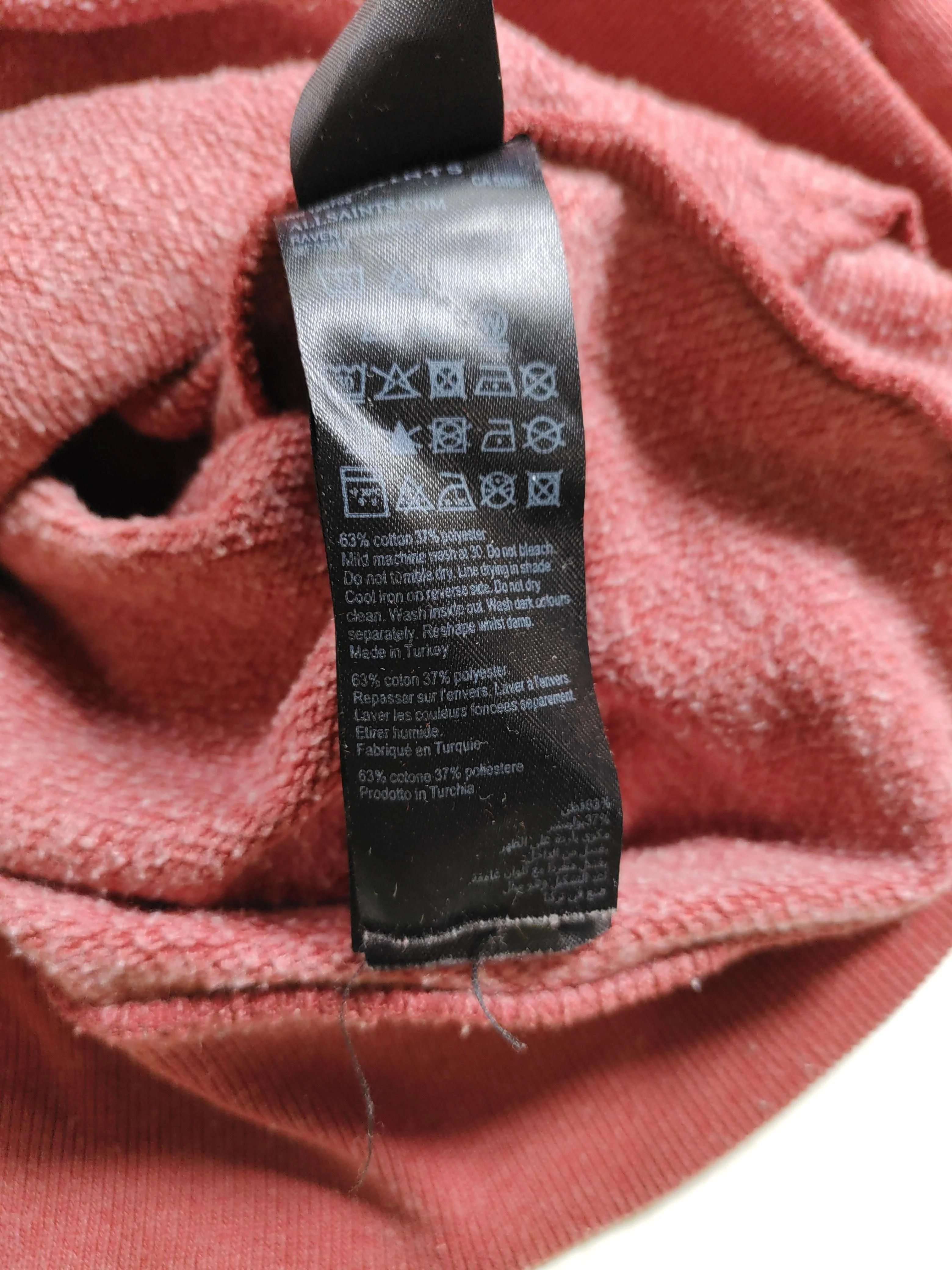 AllSaints Men's Hoodie S Red Cotton with Polyester Pullover - Image 7