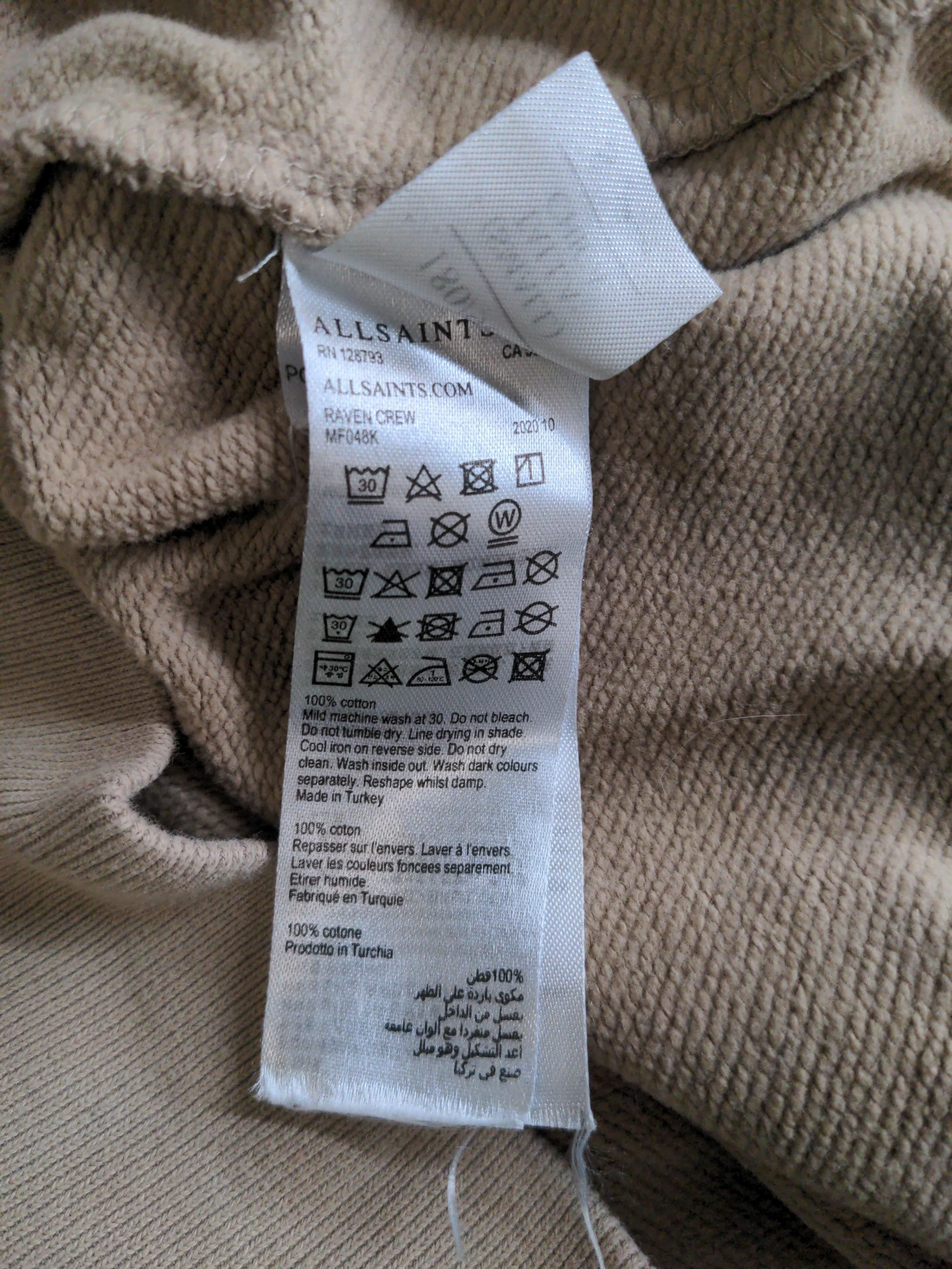 AllSaints Men's Hoodie S Tan 100% Cotton Pullover - Image 6