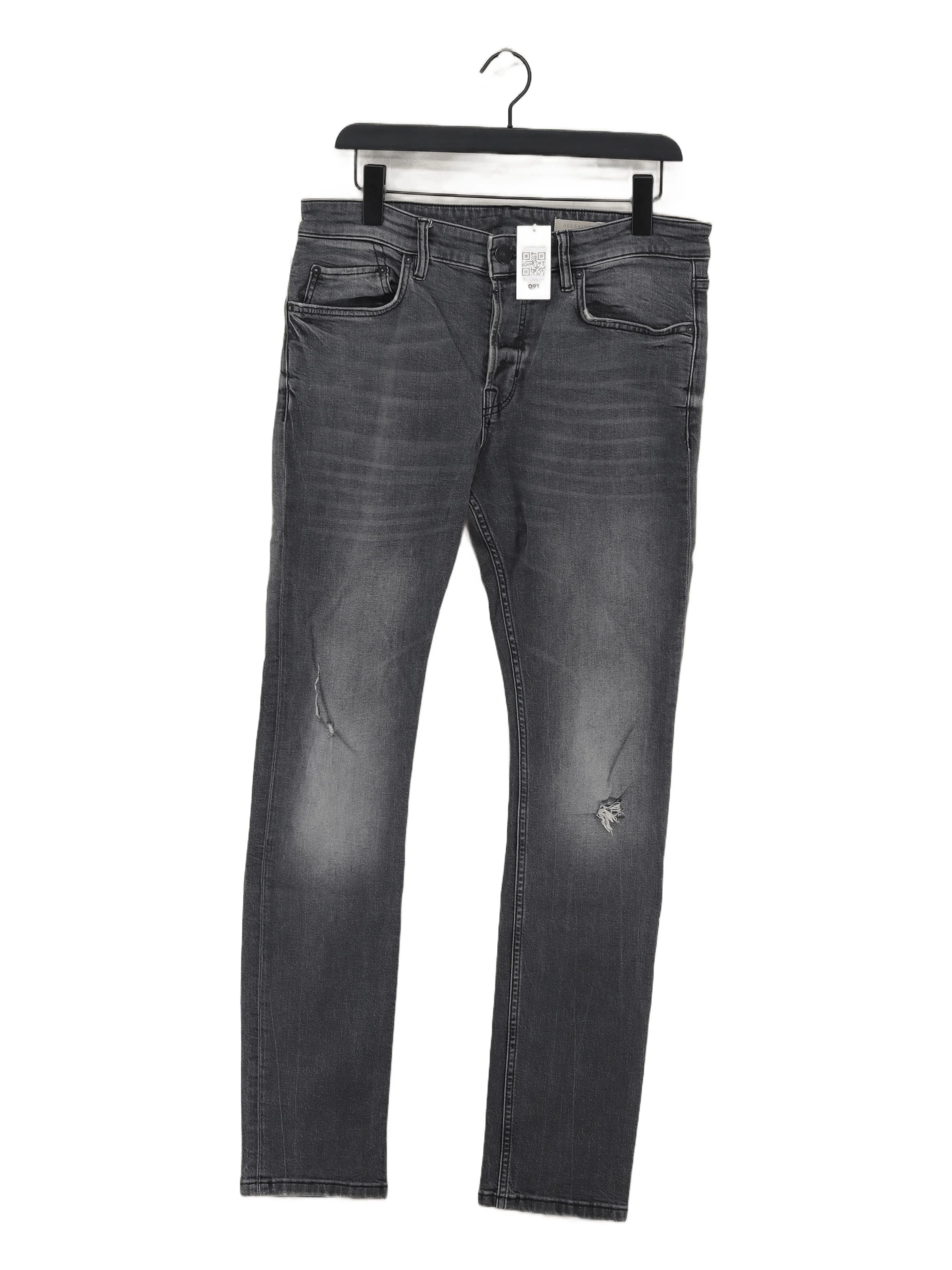 AllSaints Men's Jeans W 32 in Grey Cotton with Polyester, Elastane Skinny
