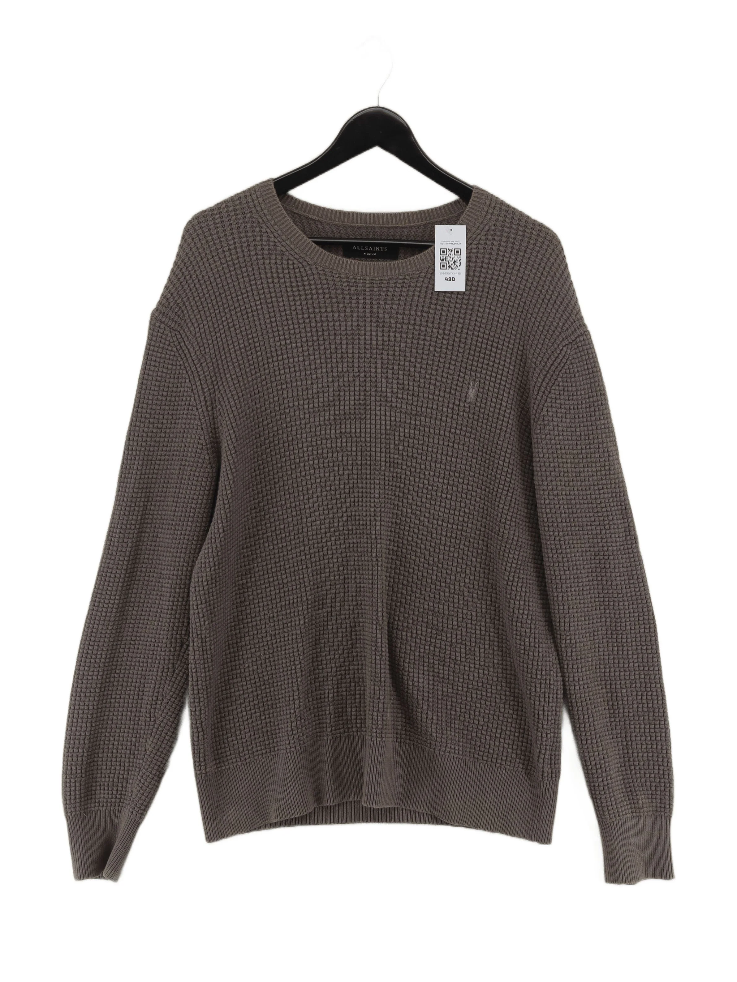 AllSaints Men's Jumper M Brown 100% Cotton Round Neck Pullover