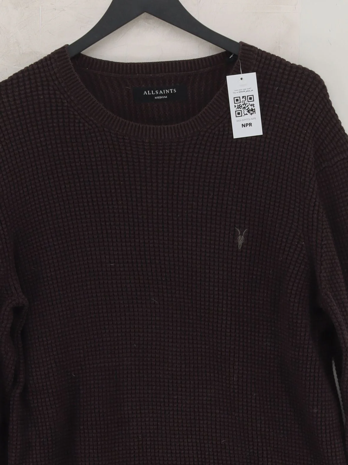 AllSaints Men's Jumper M Brown 100% Cotton Round Neck Pullover - Image 3