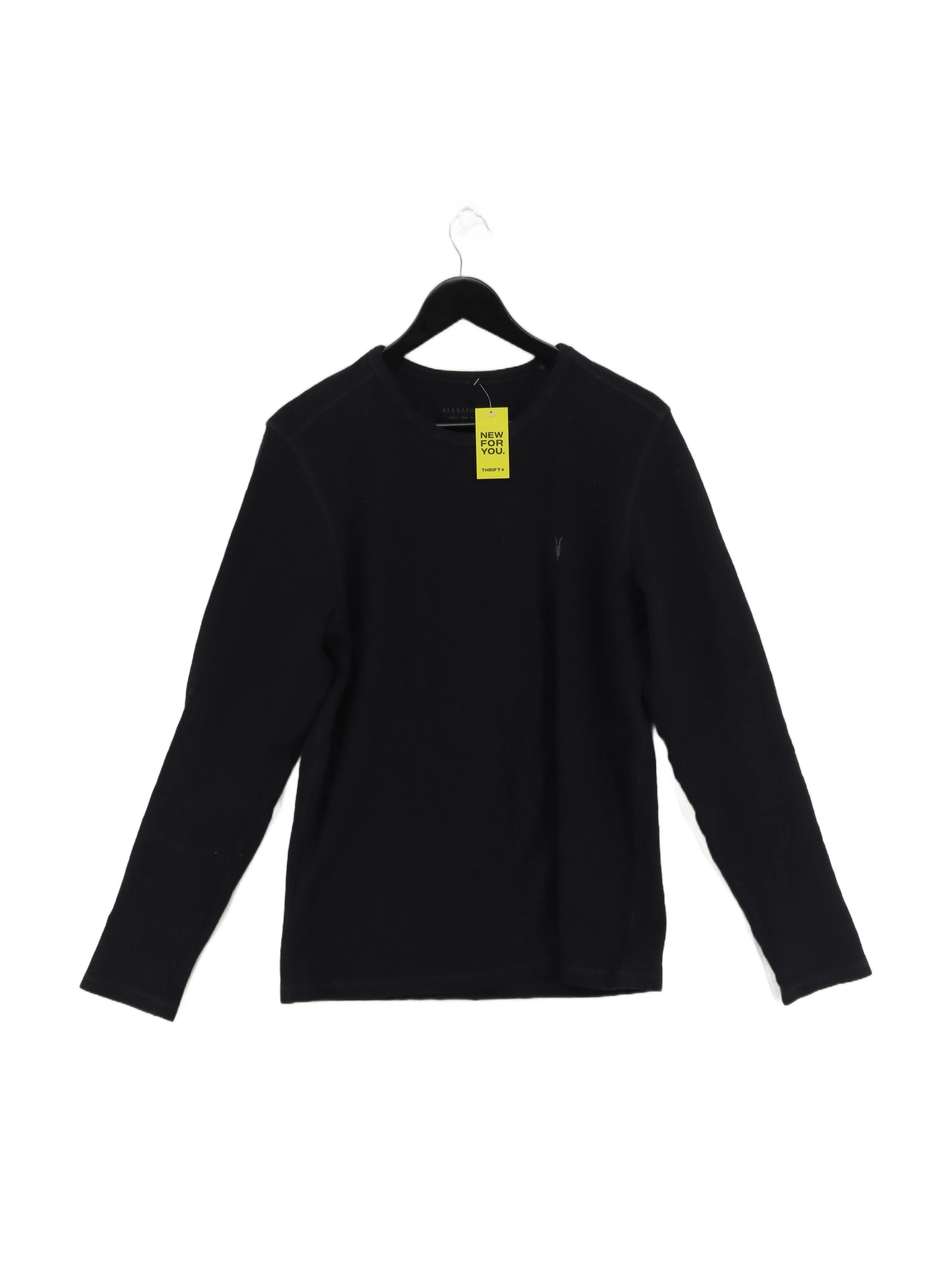 AllSaints Men's Jumper S Black Cotton with Elastane Crew Neck Pullover